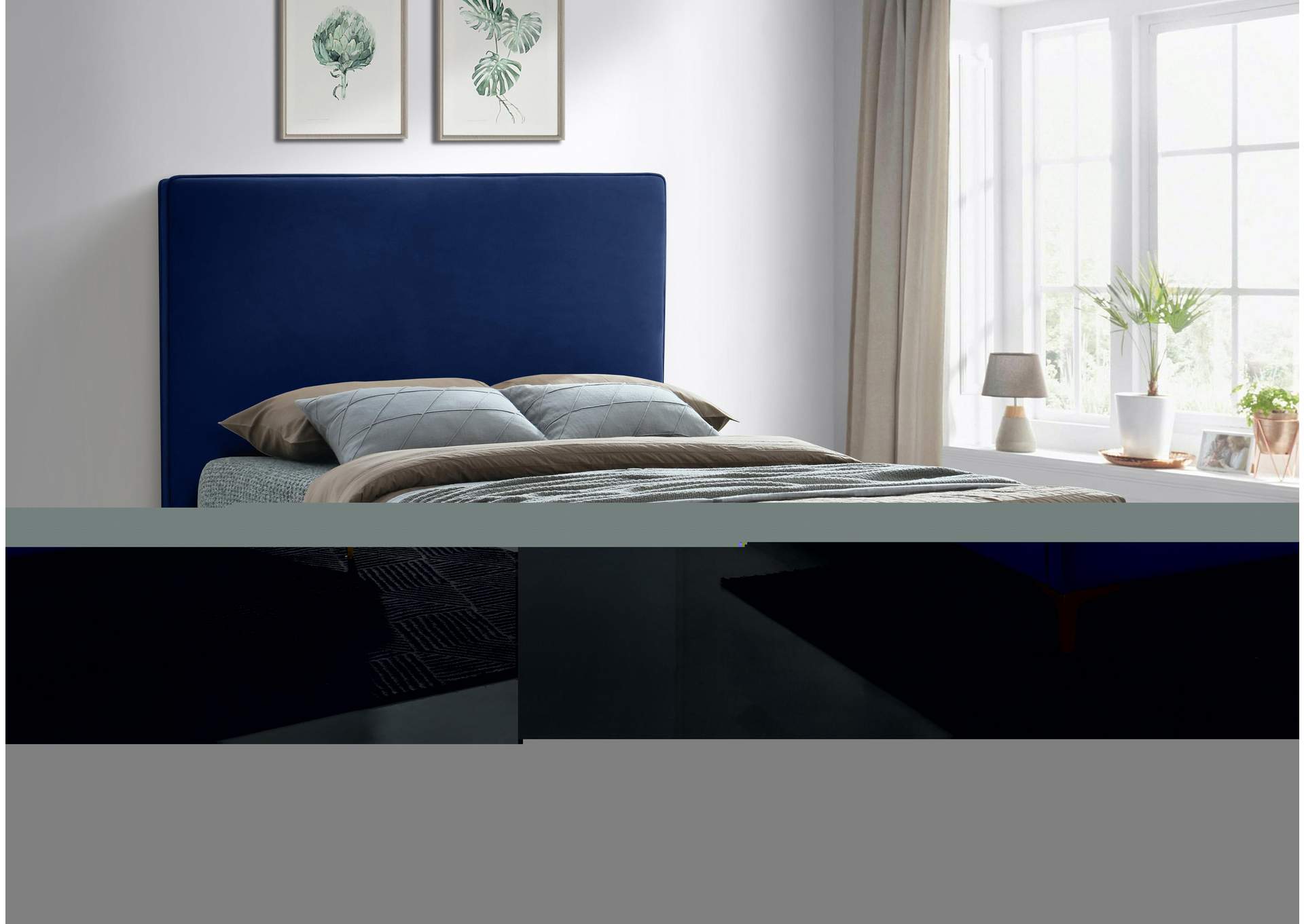 Geri Navy Velvet Full Bed