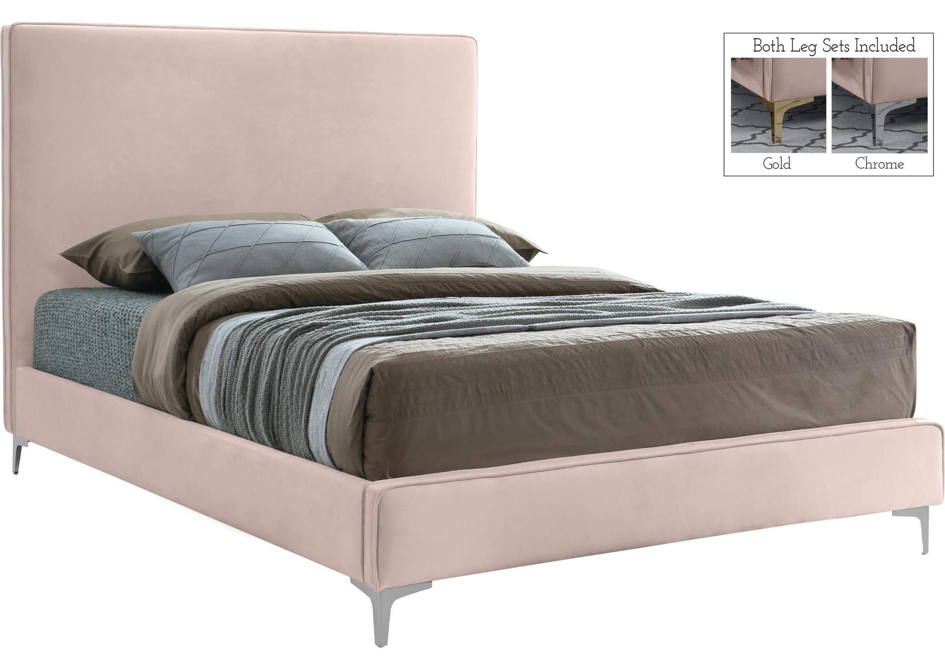 Geri Pink Velvet King Bed