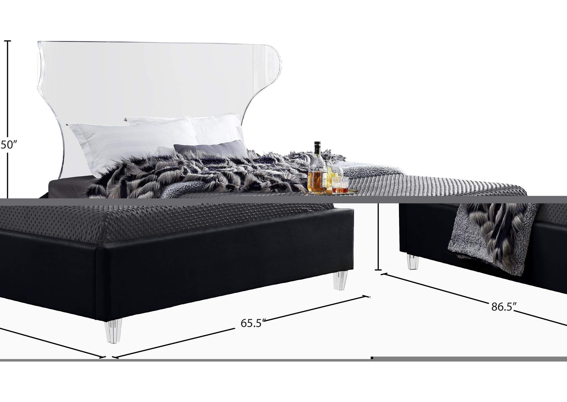 Ghost Black Velvet Queen Bed