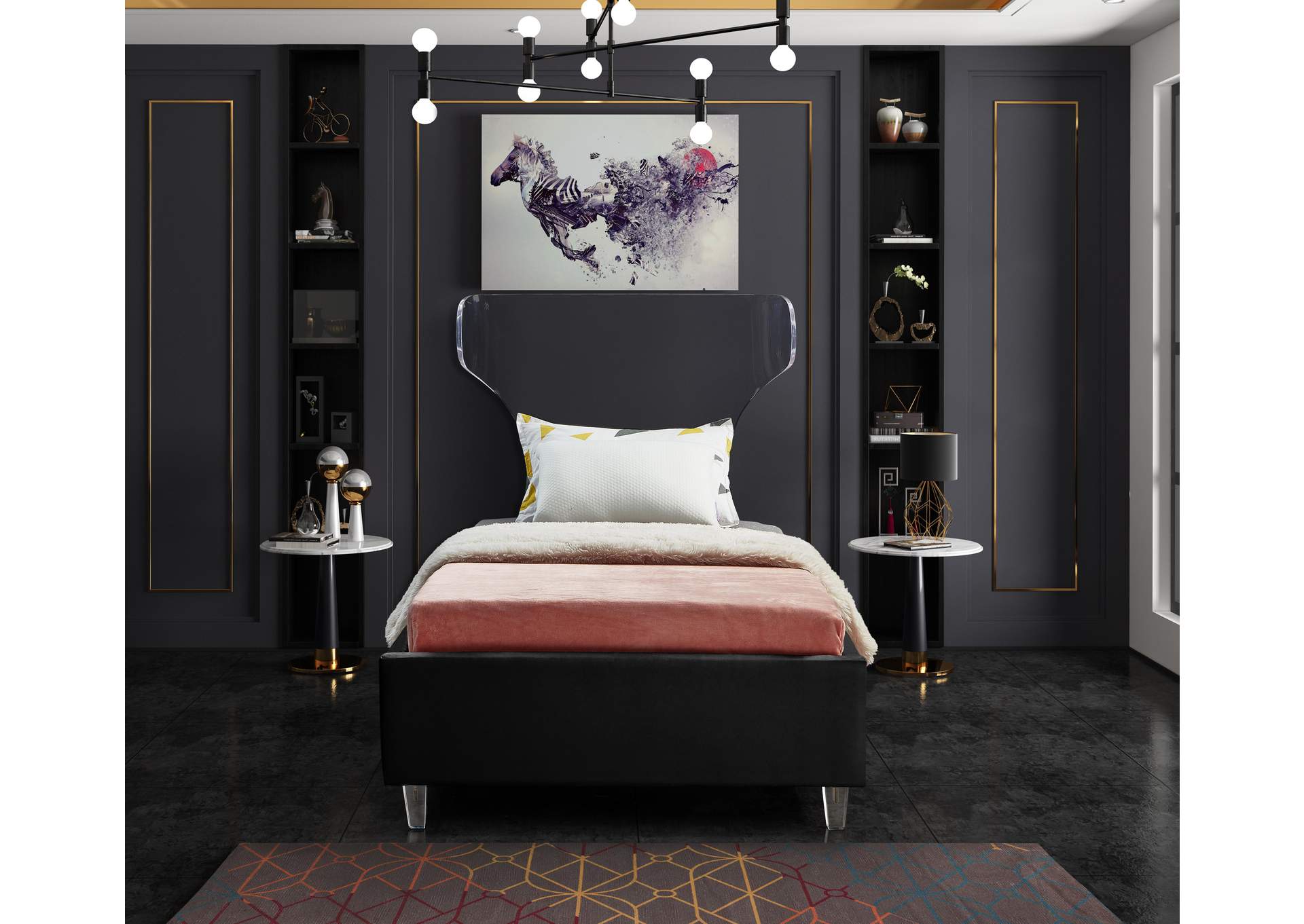 Ghost Black Velvet Twin Bed