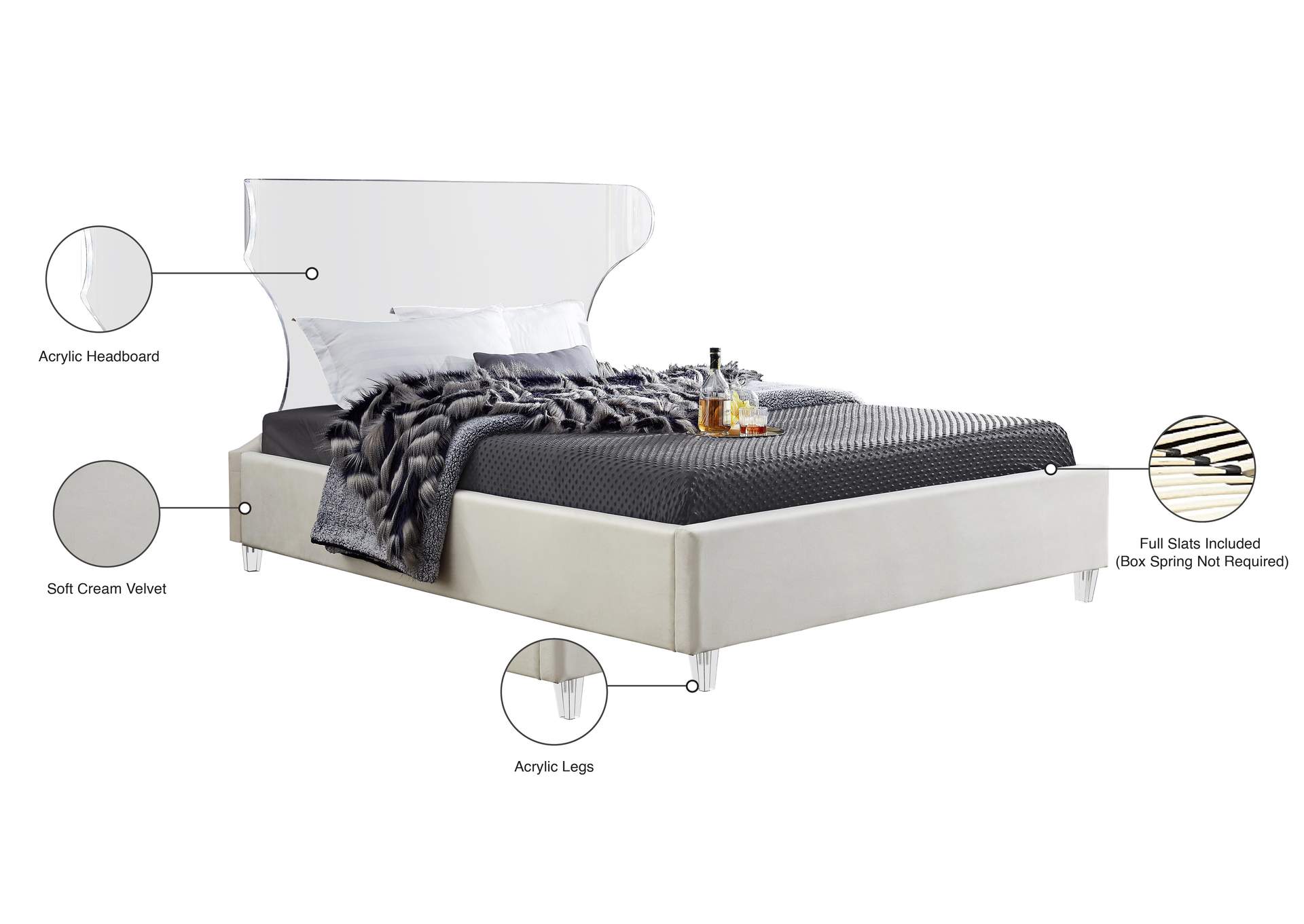 Ghost Cream Velvet King Bed