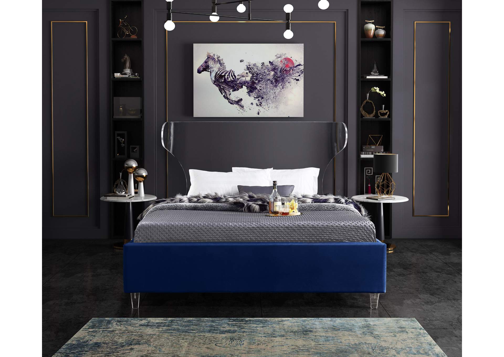 Ghost Navy Velvet Queen Bed