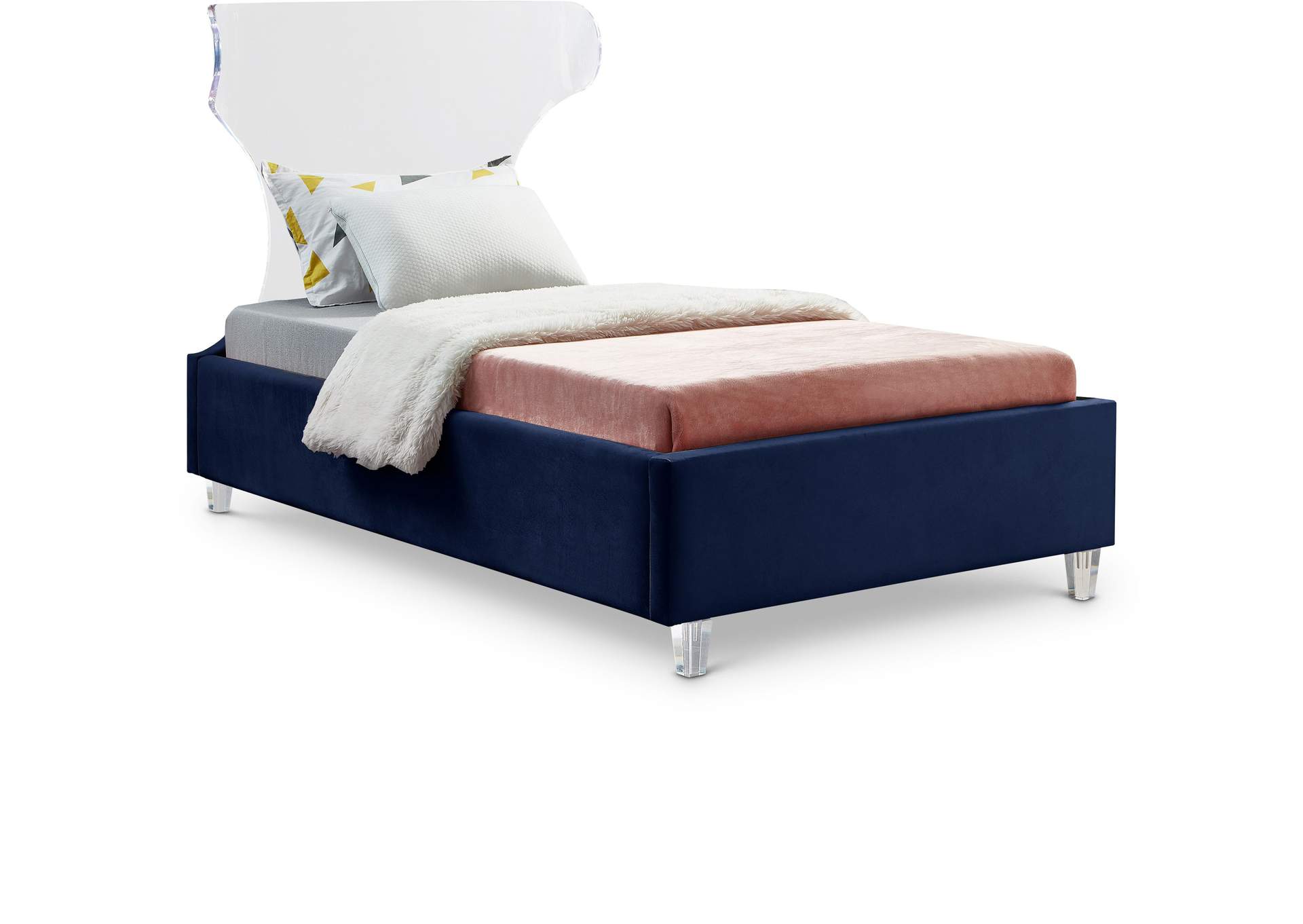 Ghost Navy Velvet Twin Bed