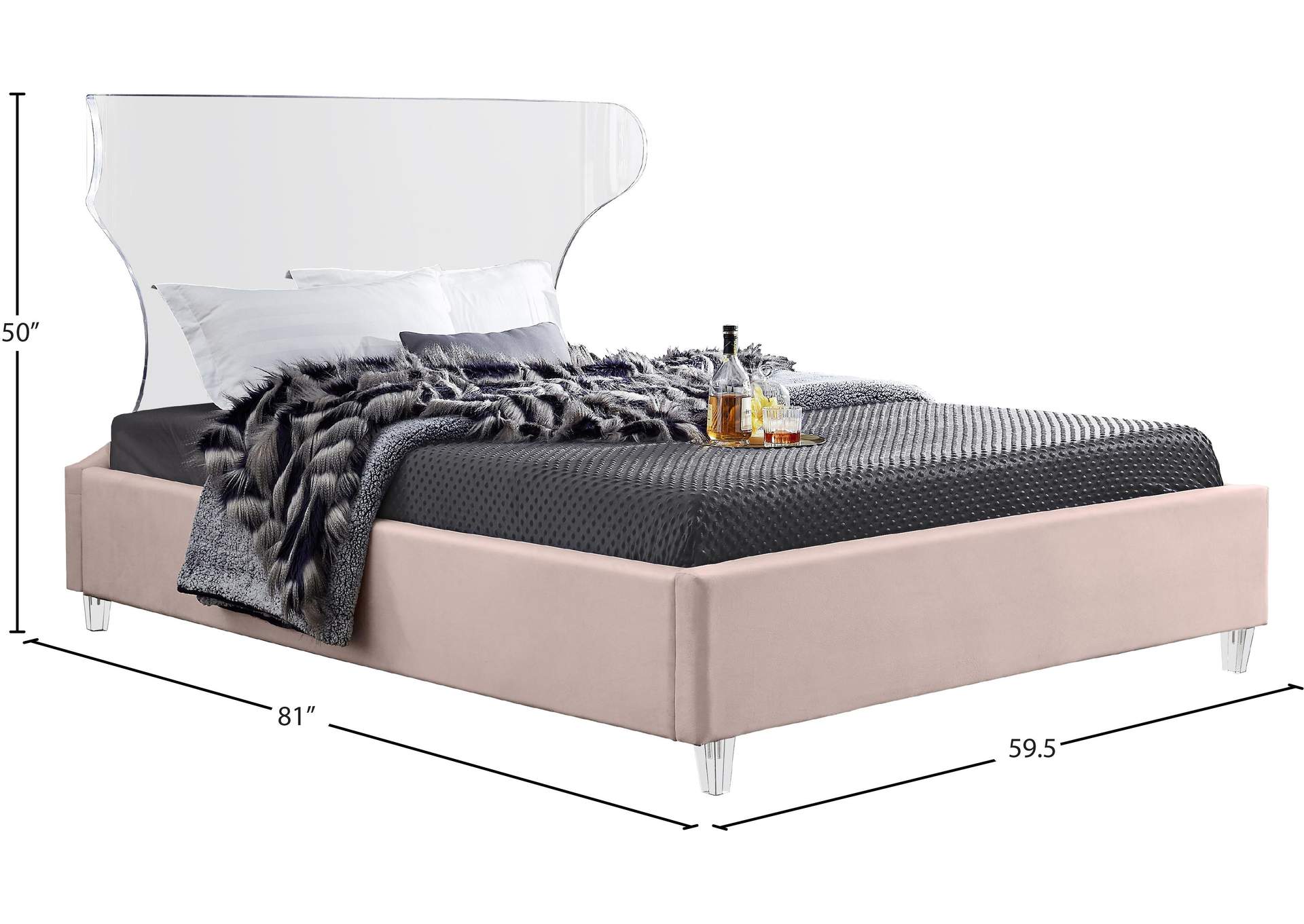Ghost Pink Velvet Full Bed