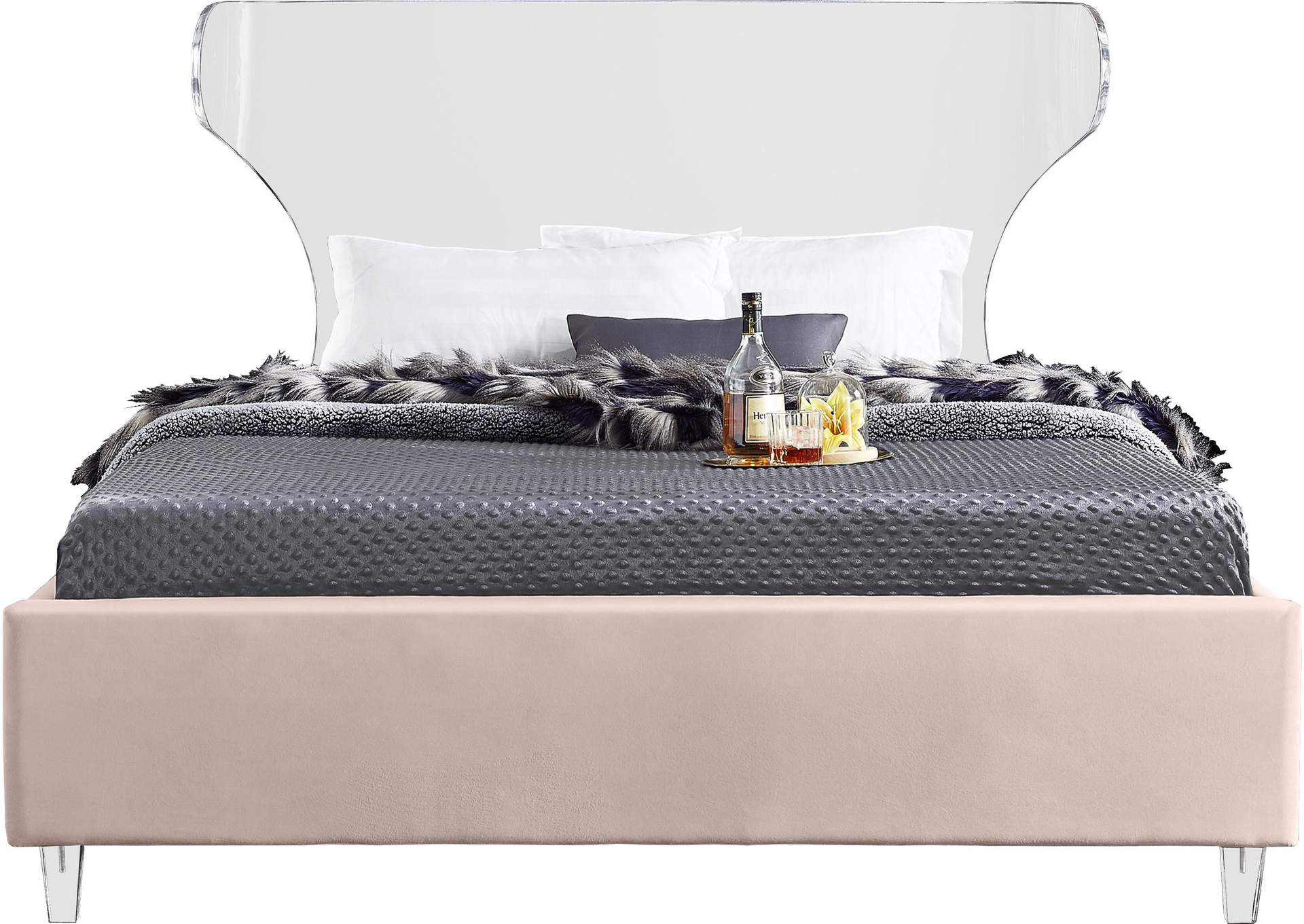 Ghost Pink Velvet Full Bed