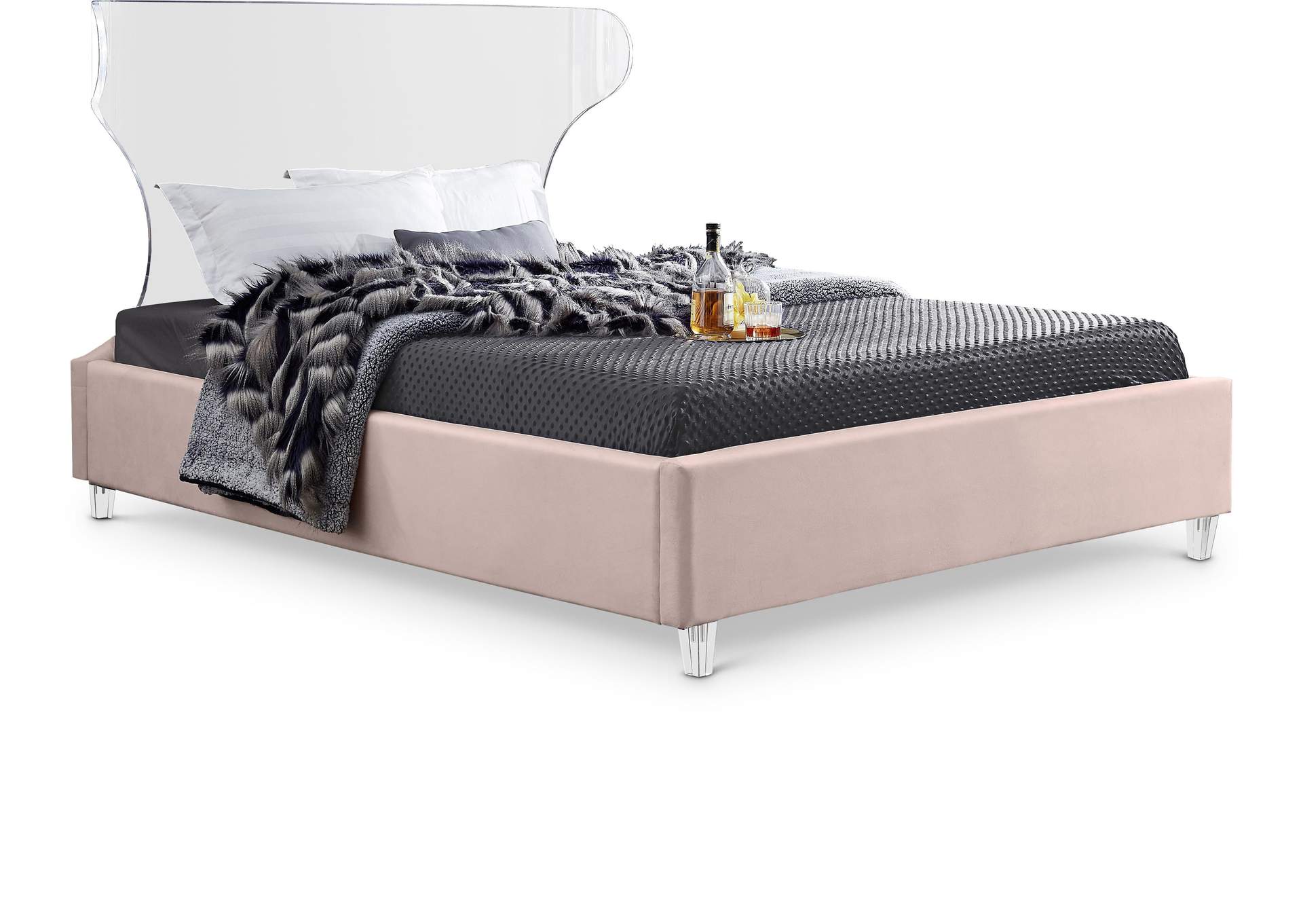 Ghost Pink Velvet Queen Bed