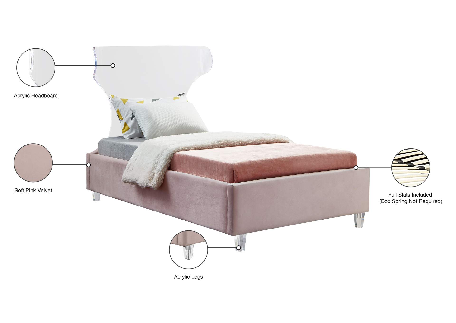 Ghost Pink Velvet Twin Bed