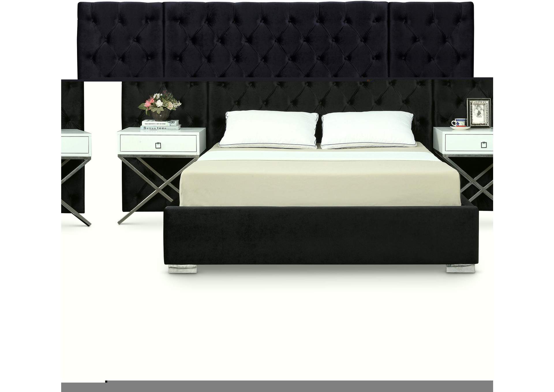 Grande Black Velvet King Bed (3 Boxes)