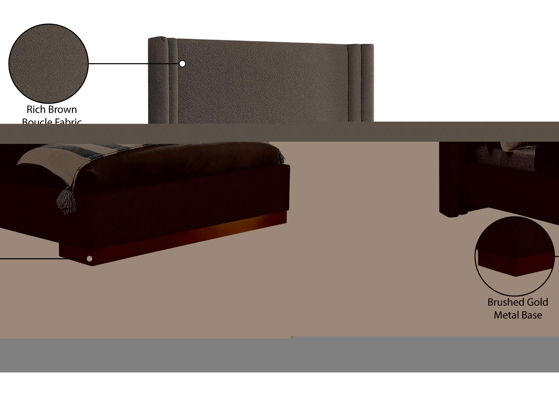 Halton Brown Boucle Fabric King Bed (3 Boxes)