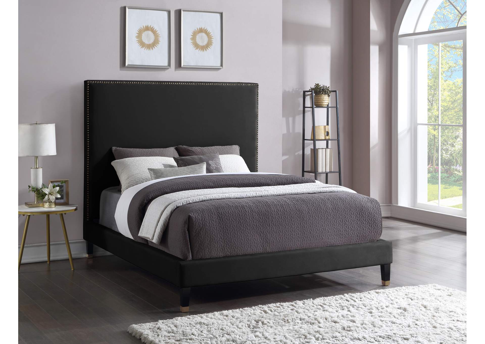 Harlie Black Velvet Queen Bed