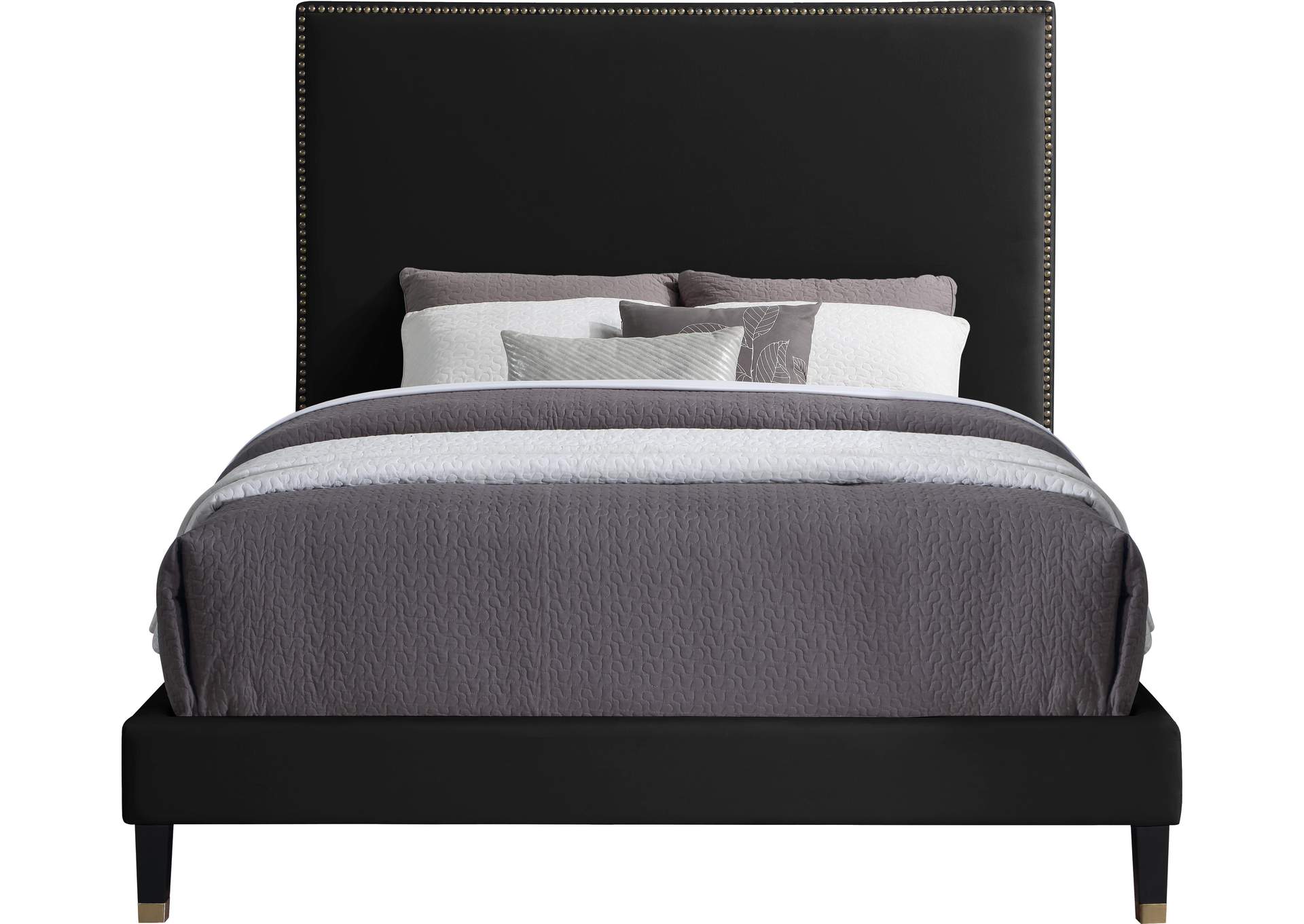 Harlie Black Velvet Queen Bed