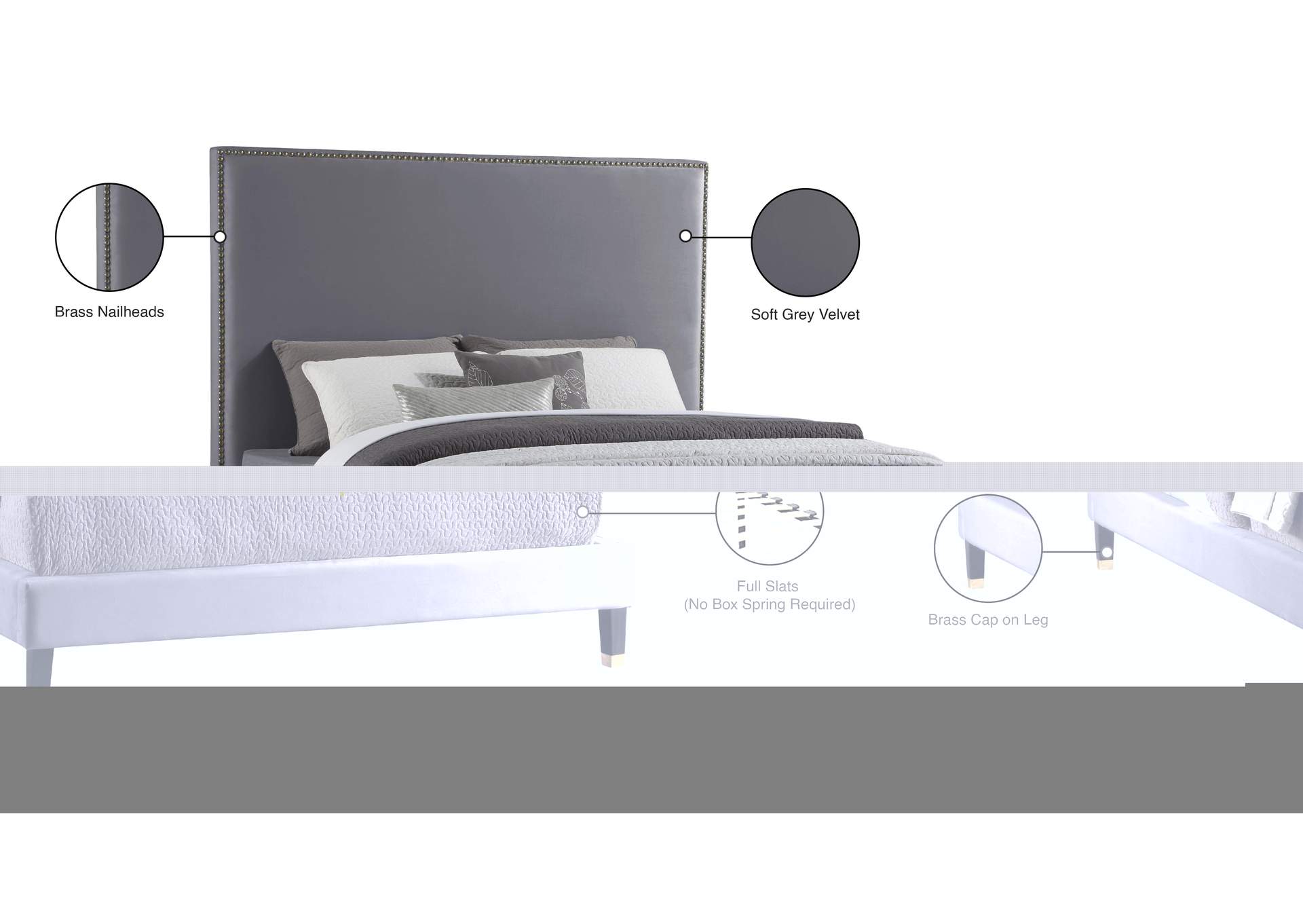 Harlie Grey Velvet King Bed