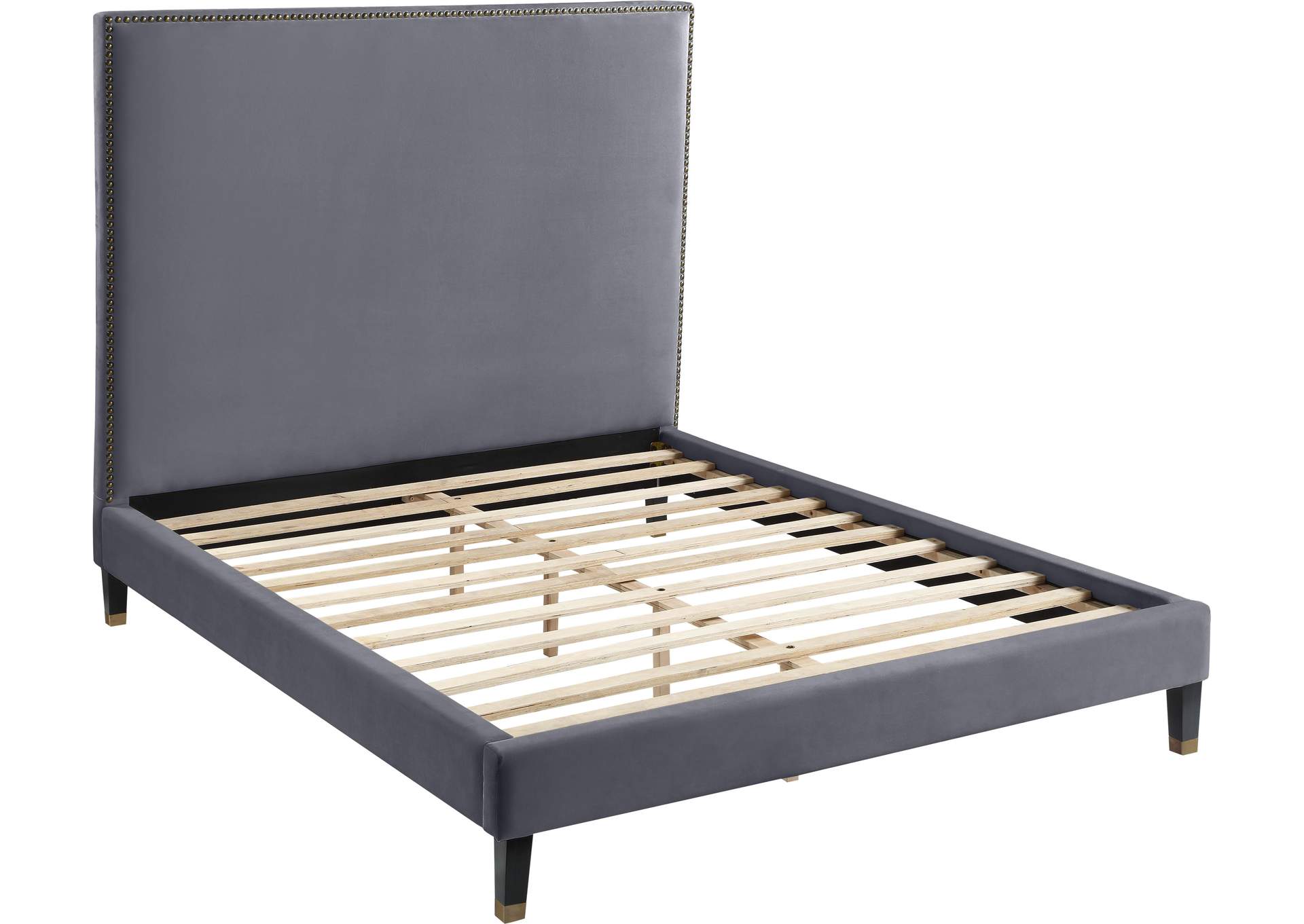 Harlie Grey Velvet Queen Bed