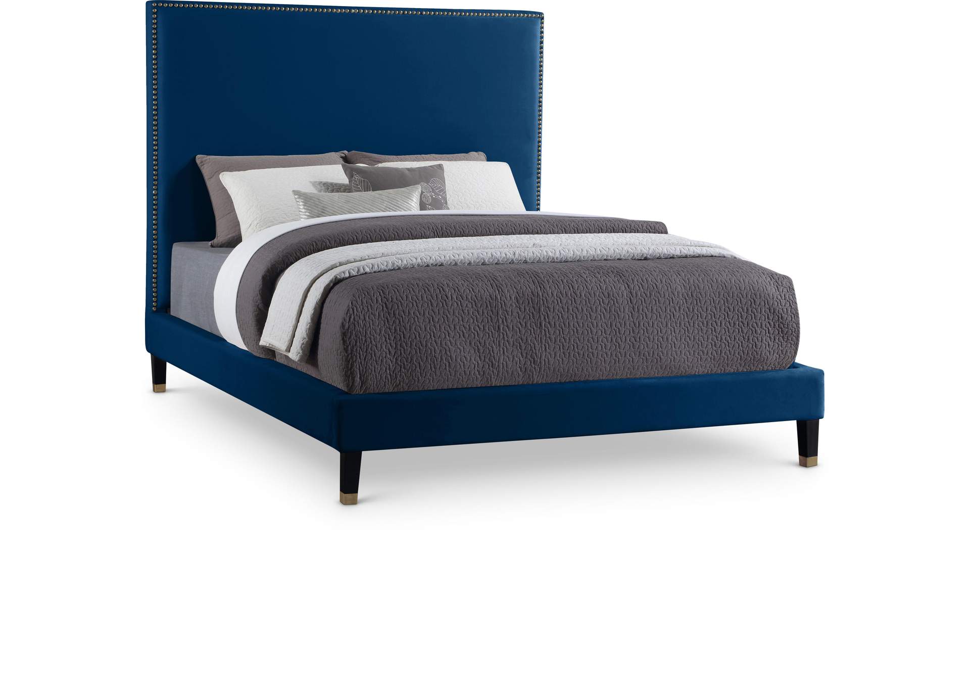 Harlie Navy Velvet King Bed