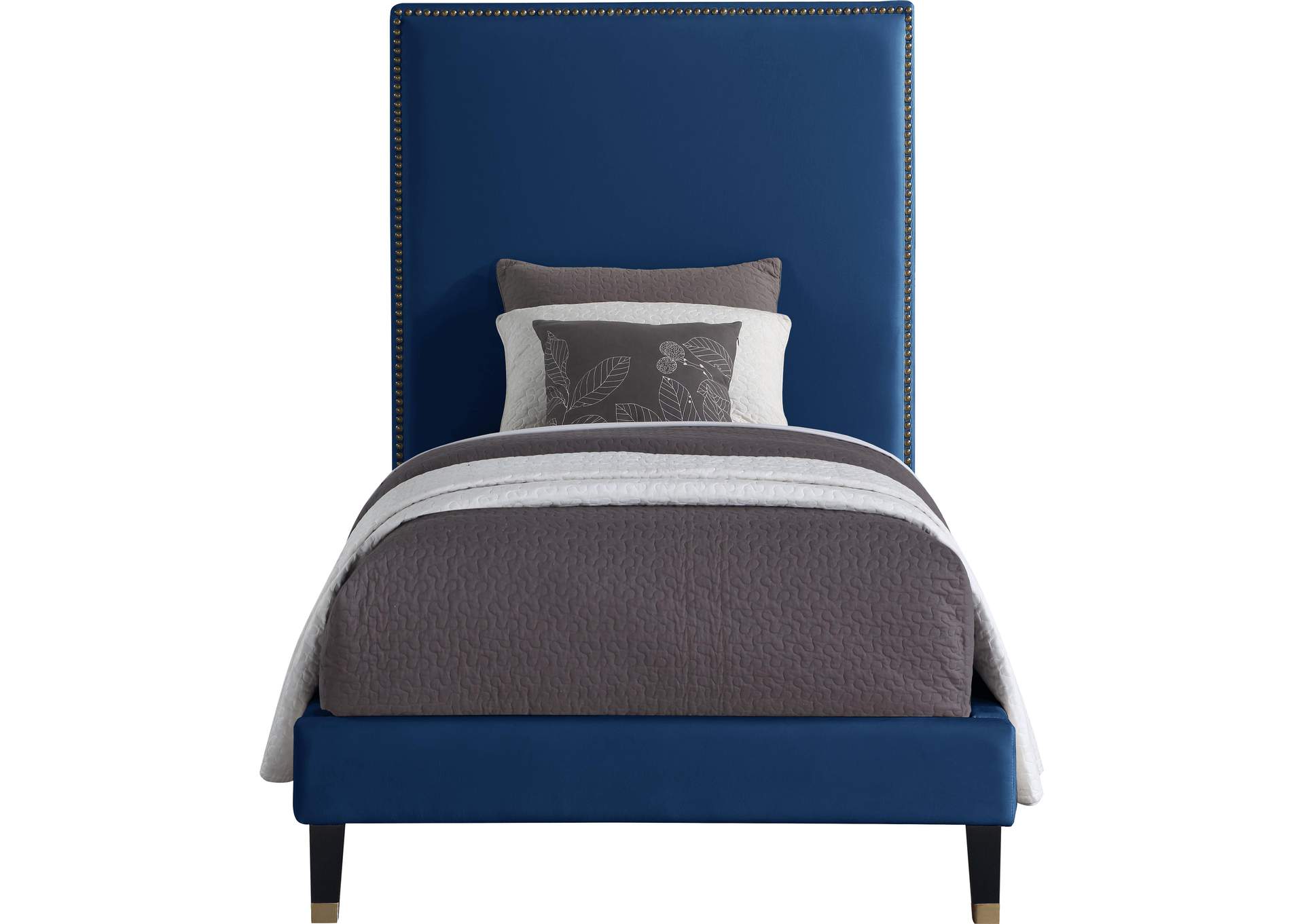 Harlie Navy Velvet Twin Bed