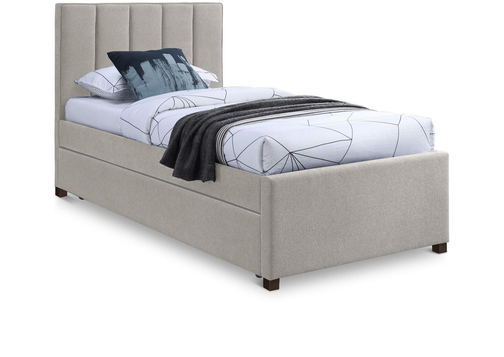 Harper Beige Linen Textured Fabric Twin Trundle Bed