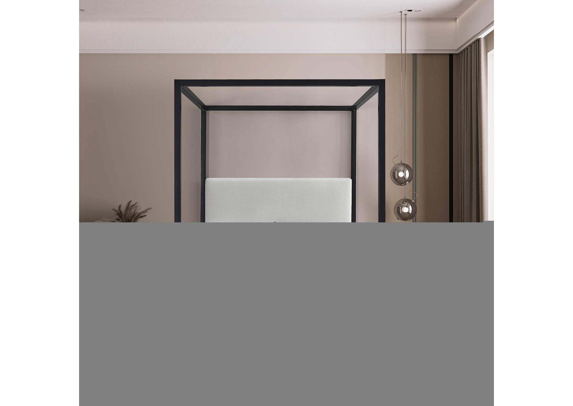 James Cream Linen Textured Fabric Queen Bed