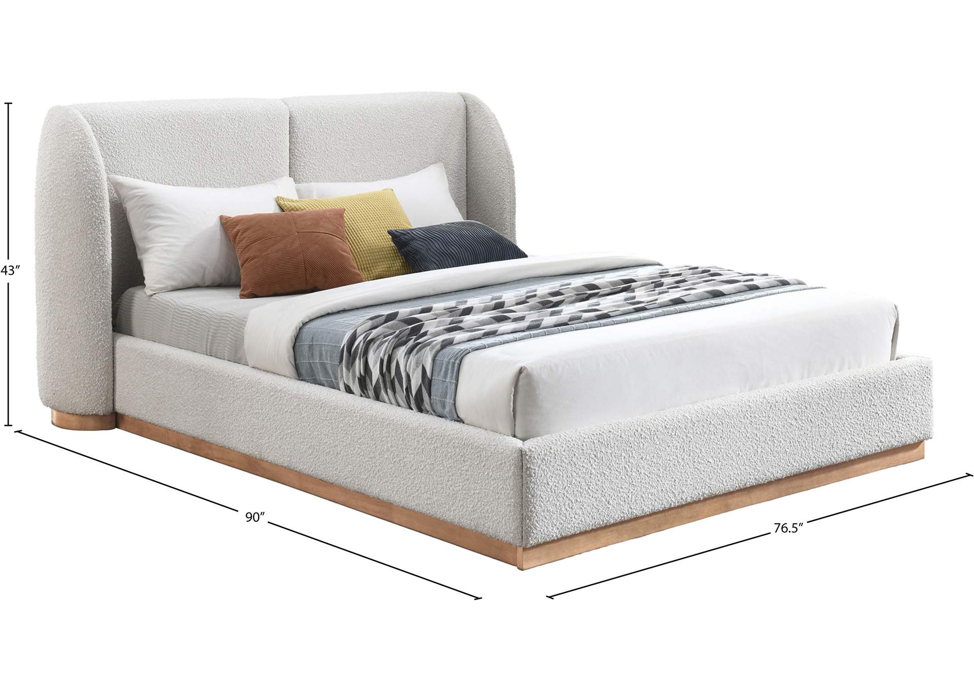 Jardin Cream Boucle Fabric Queen Bed (3 Boxes)