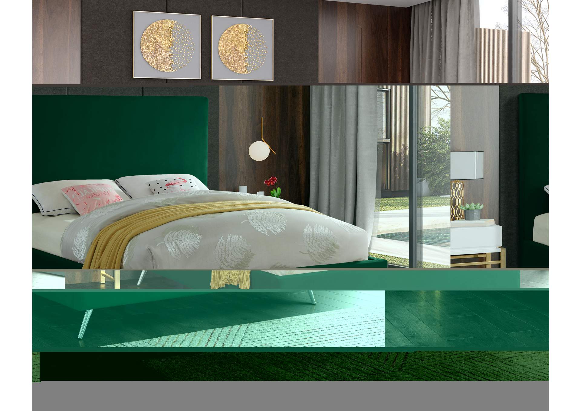 Jasmine Green Velvet Queen Bed