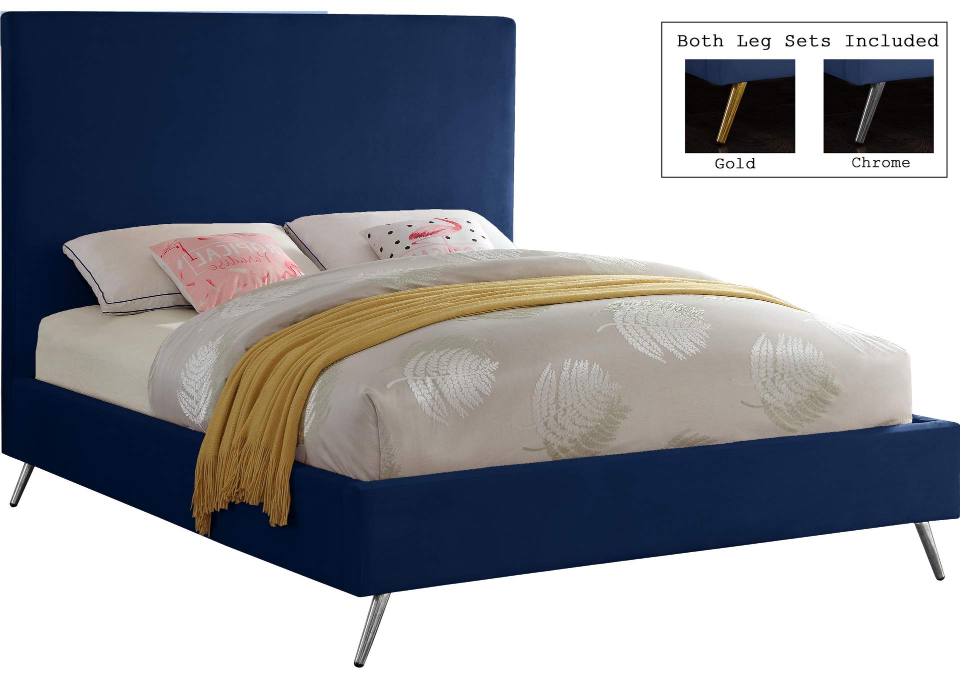 Jasmine Navy Velvet Full Bed