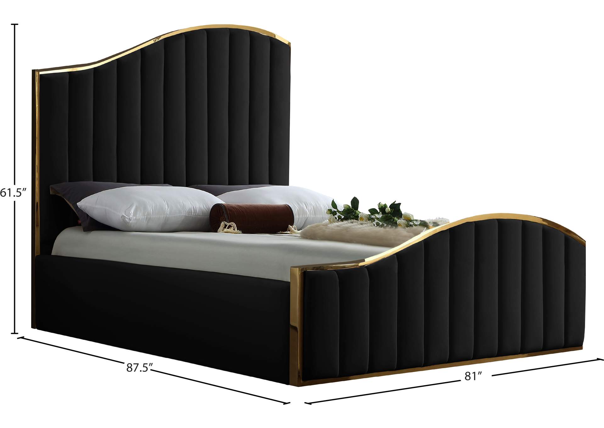 Jolie Black Velvet King Bed (3 Boxes)