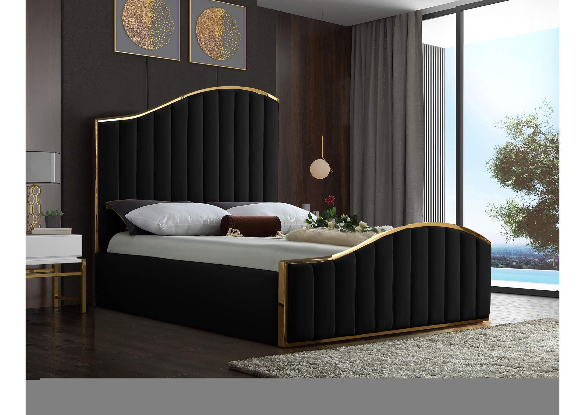 Jolie Black Velvet King Bed (3 Boxes)