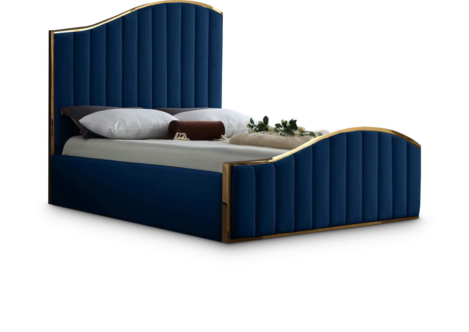 Jolie Navy Velvet King Bed (3 Boxes)