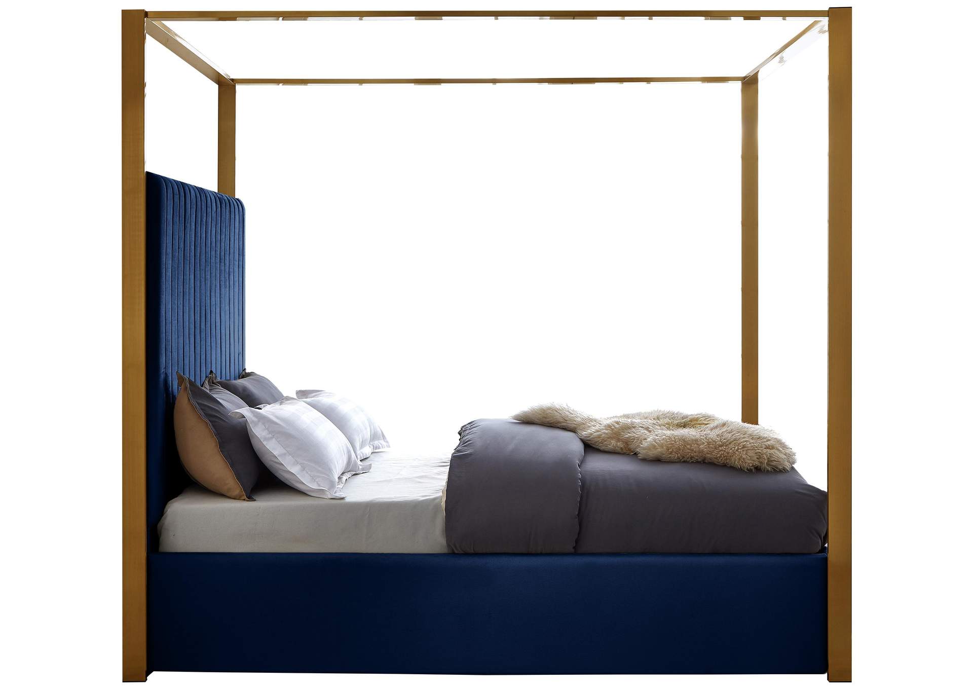 Jones Navy Velvet King Bed