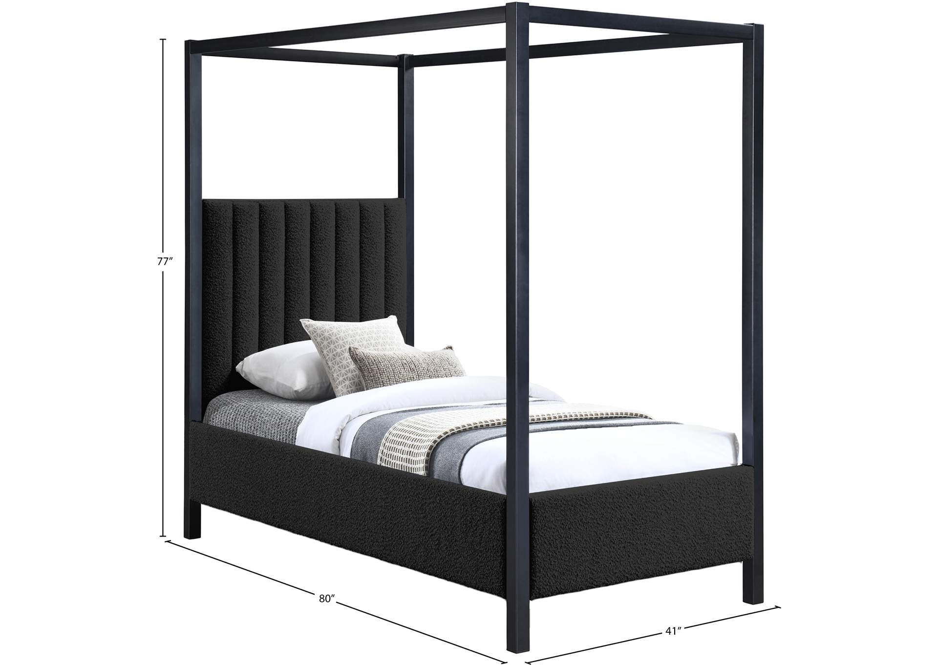 Kelly Black Boucle Fabric Twin Bed (3 Boxes)