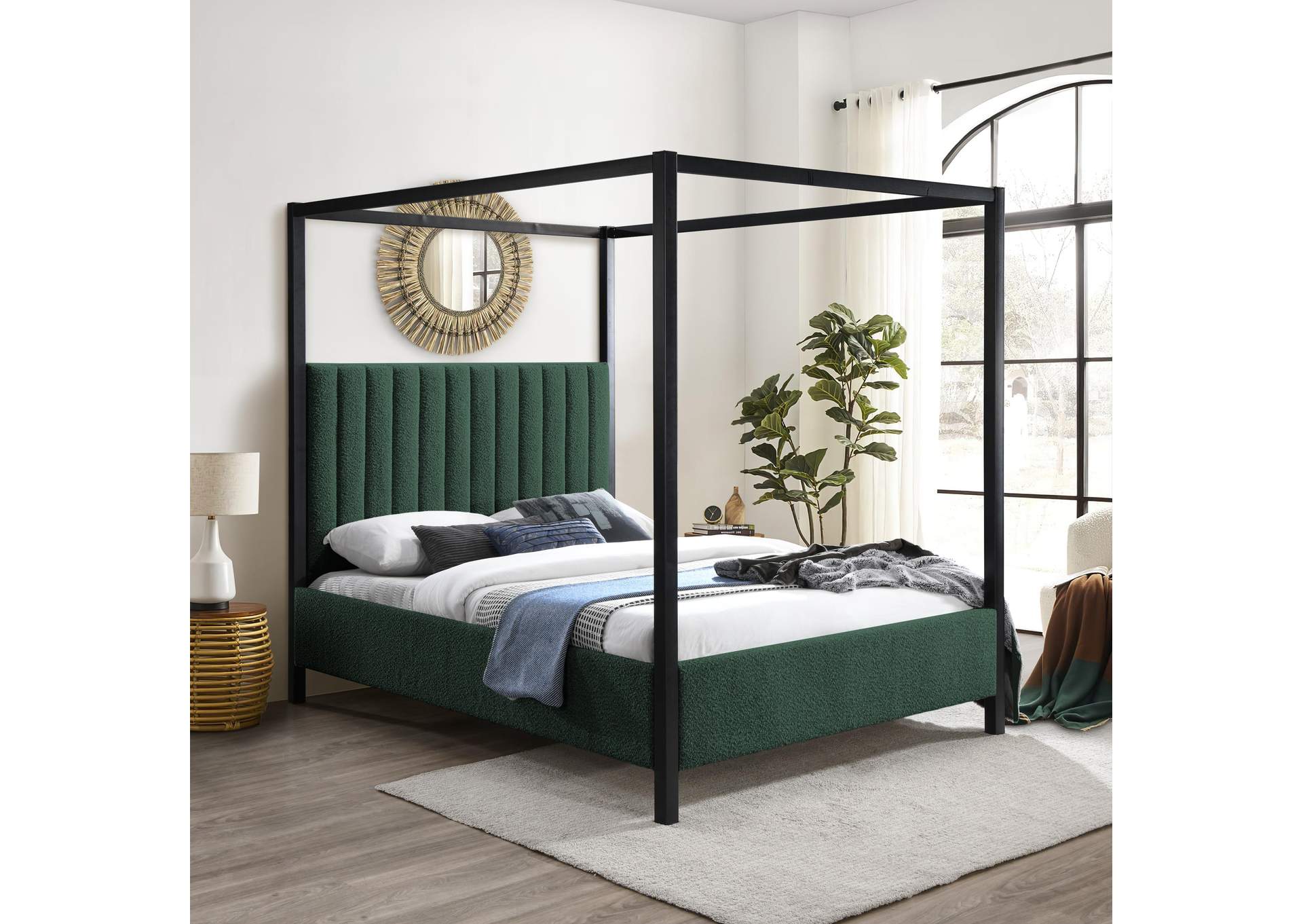 Kelly Green Boucle Fabric King Bed (3 Boxes)