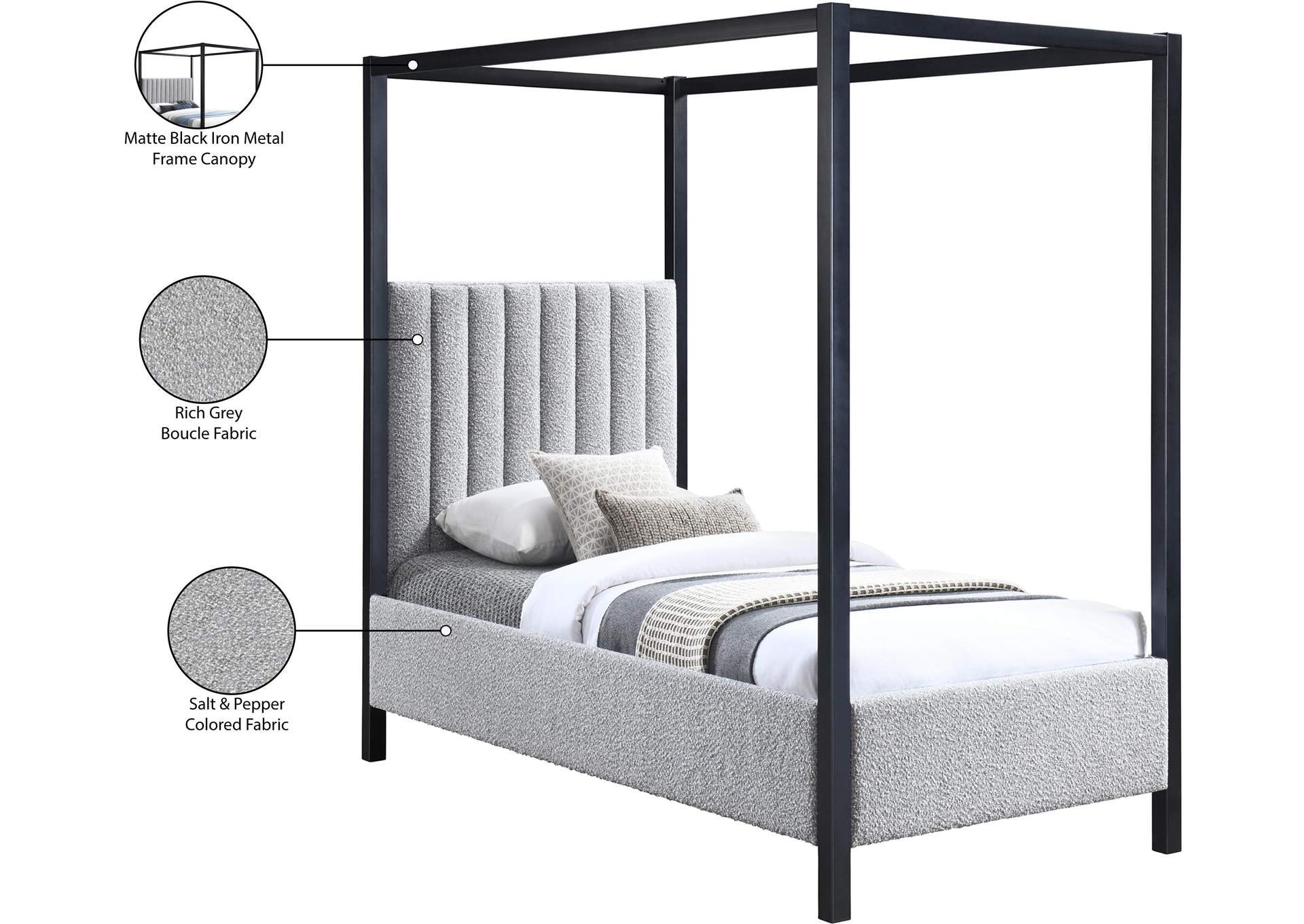 Kelly Grey Boucle Fabric Twin Bed (3 Boxes)