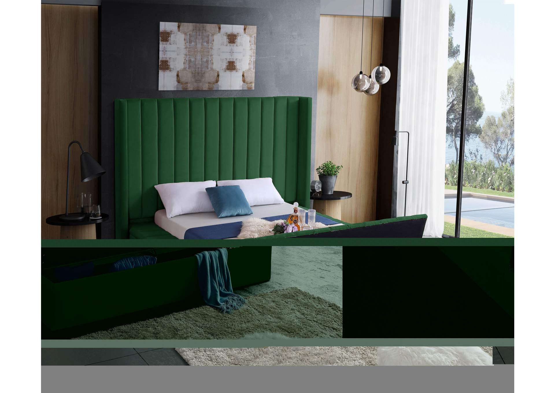 Kiki Green Velvet King Bed (3 Boxes)