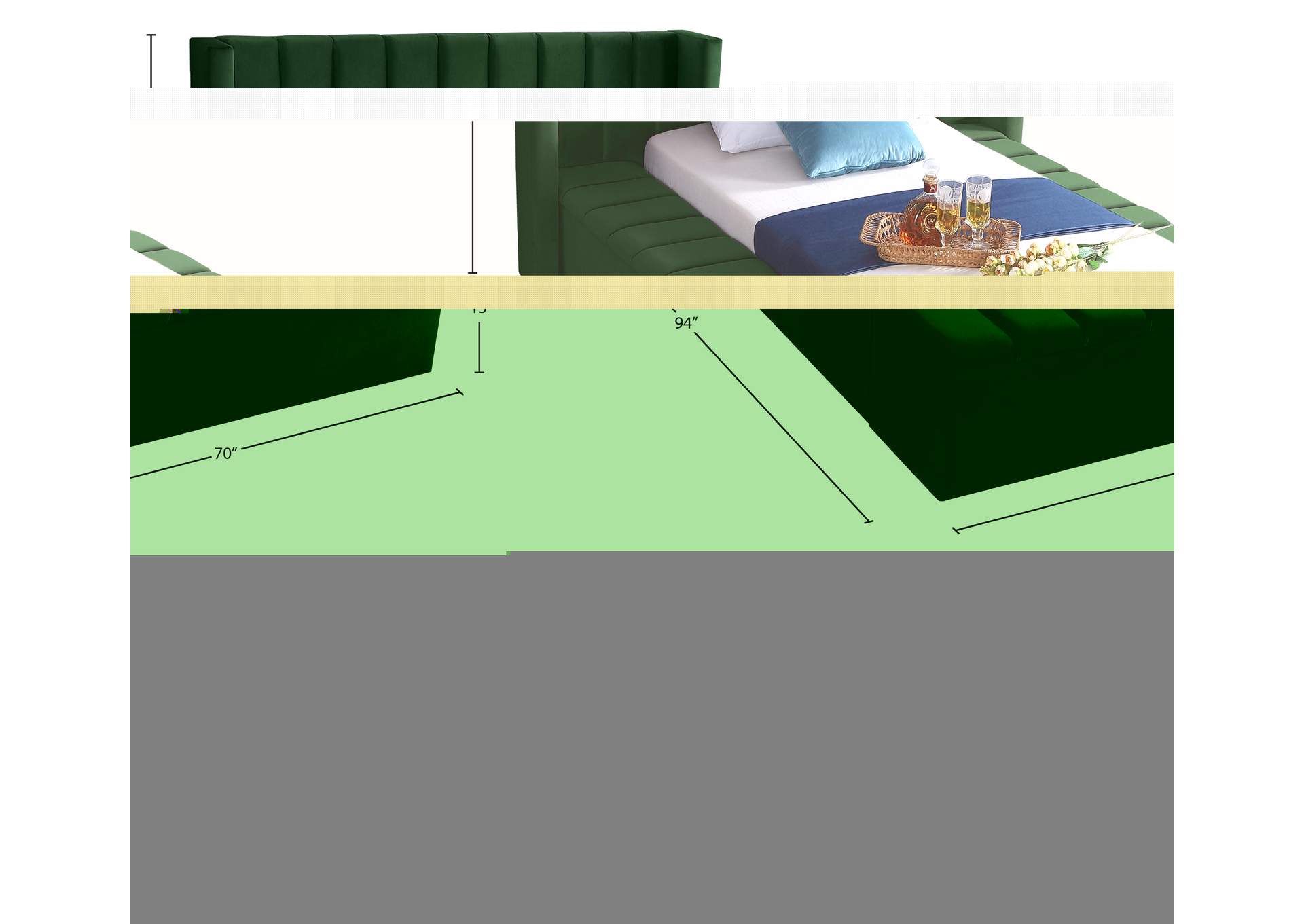 Kiki Green Velvet Twin Bed (3 Boxes)