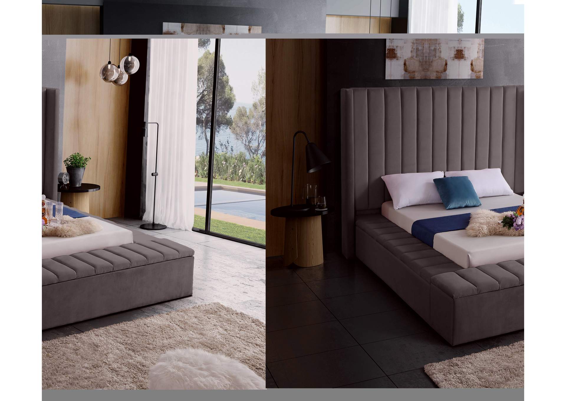Kiki Grey Velvet Full Bed (3 Boxes)