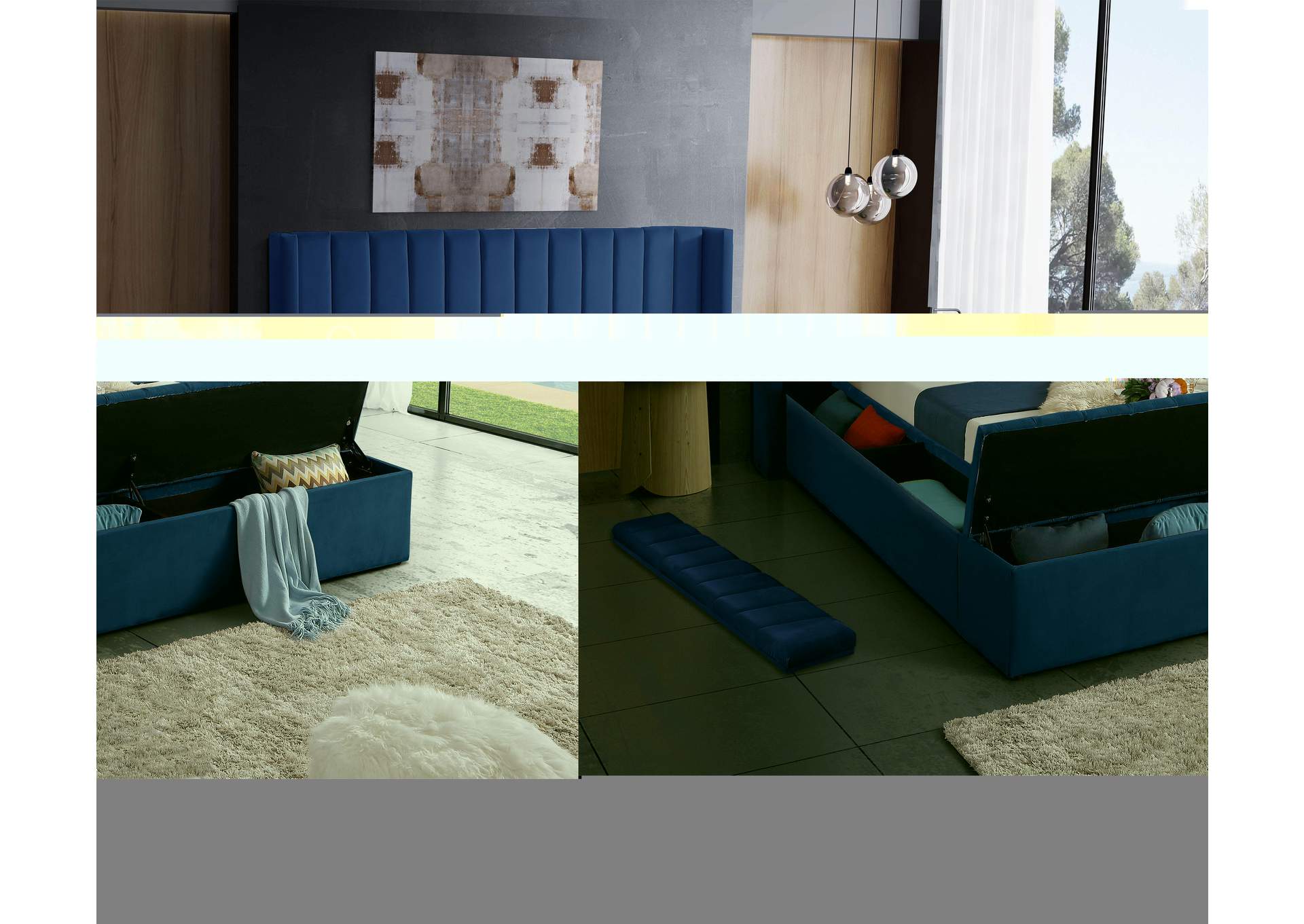 Kiki Navy Velvet Full Bed (3 Boxes)