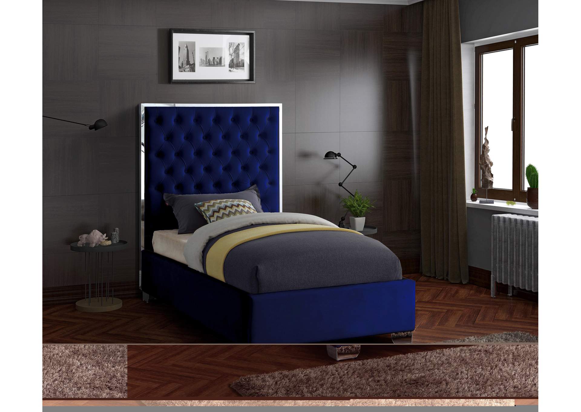 Lexi Navy Velvet Twin Bed