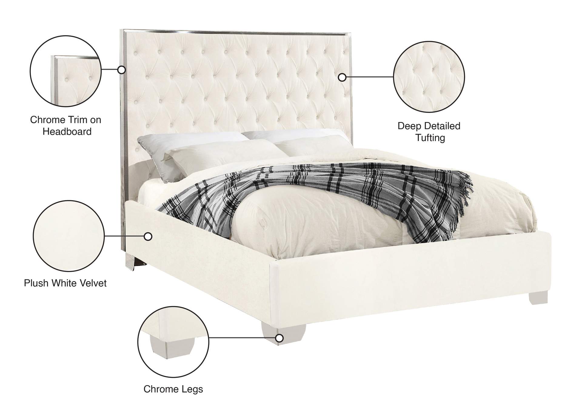 Lexi White Velvet King Bed