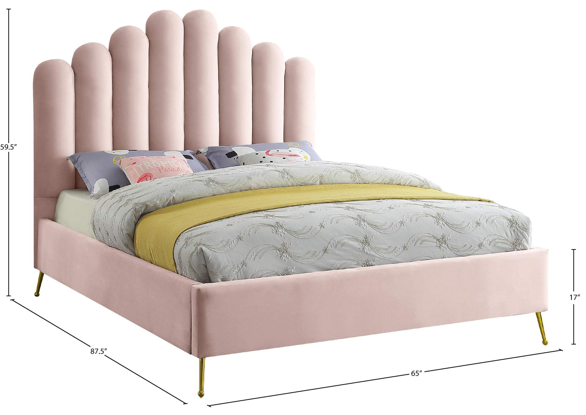 Lily Pink Velvet Queen Bed