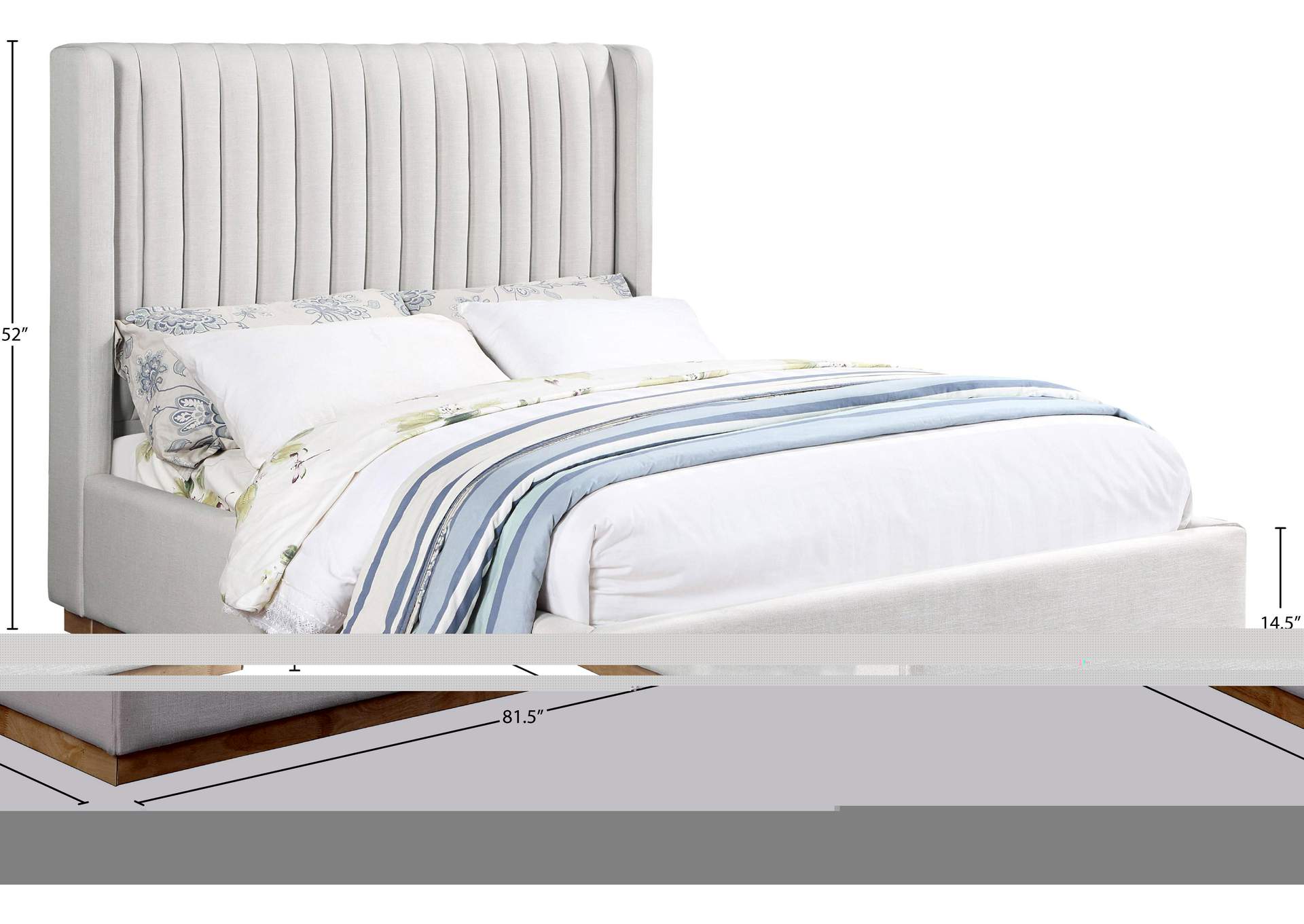 Logan Cream Linen Textured Fabric King Bed image 9