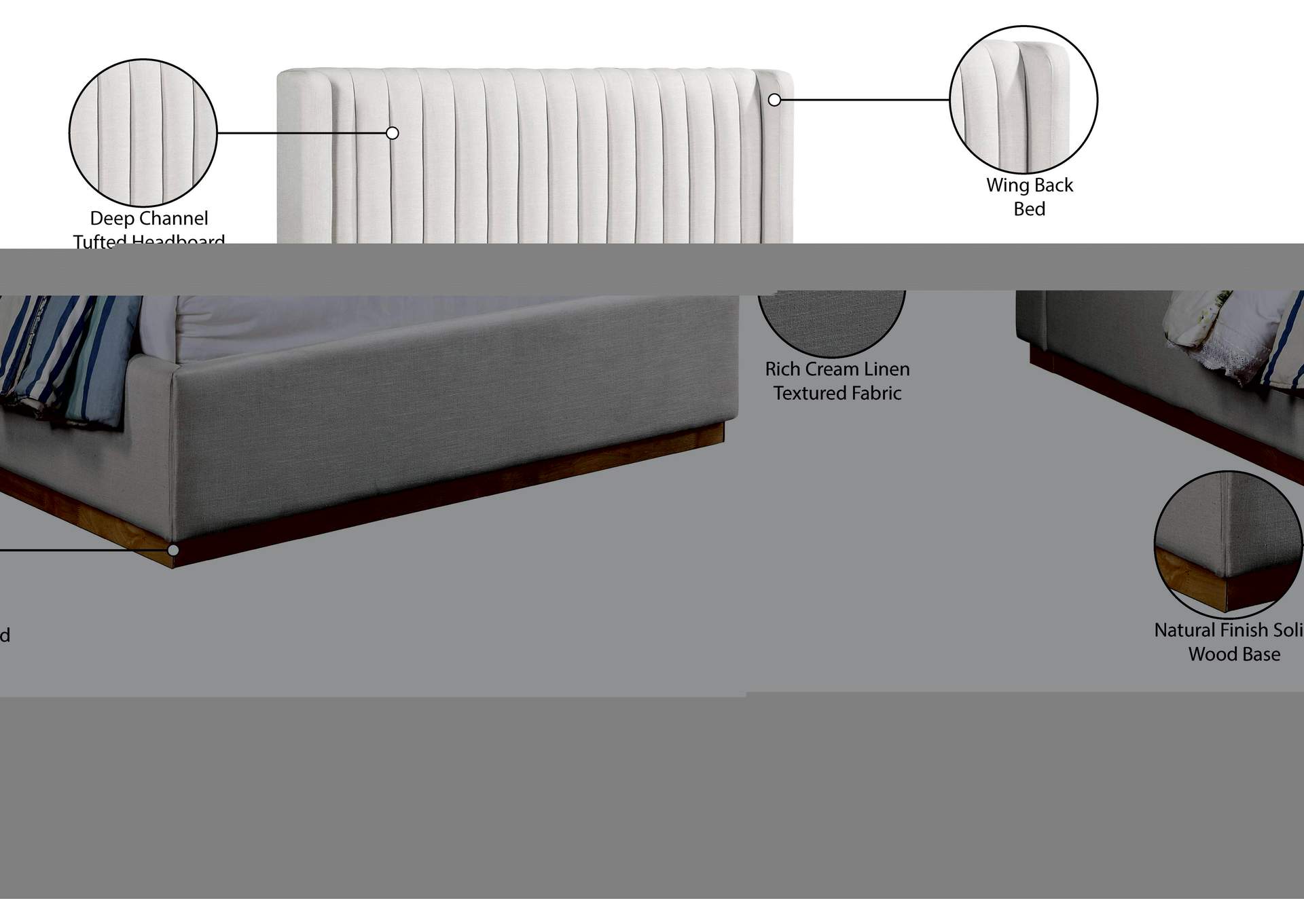 Logan Cream Linen Textured Fabric King Bed image 10