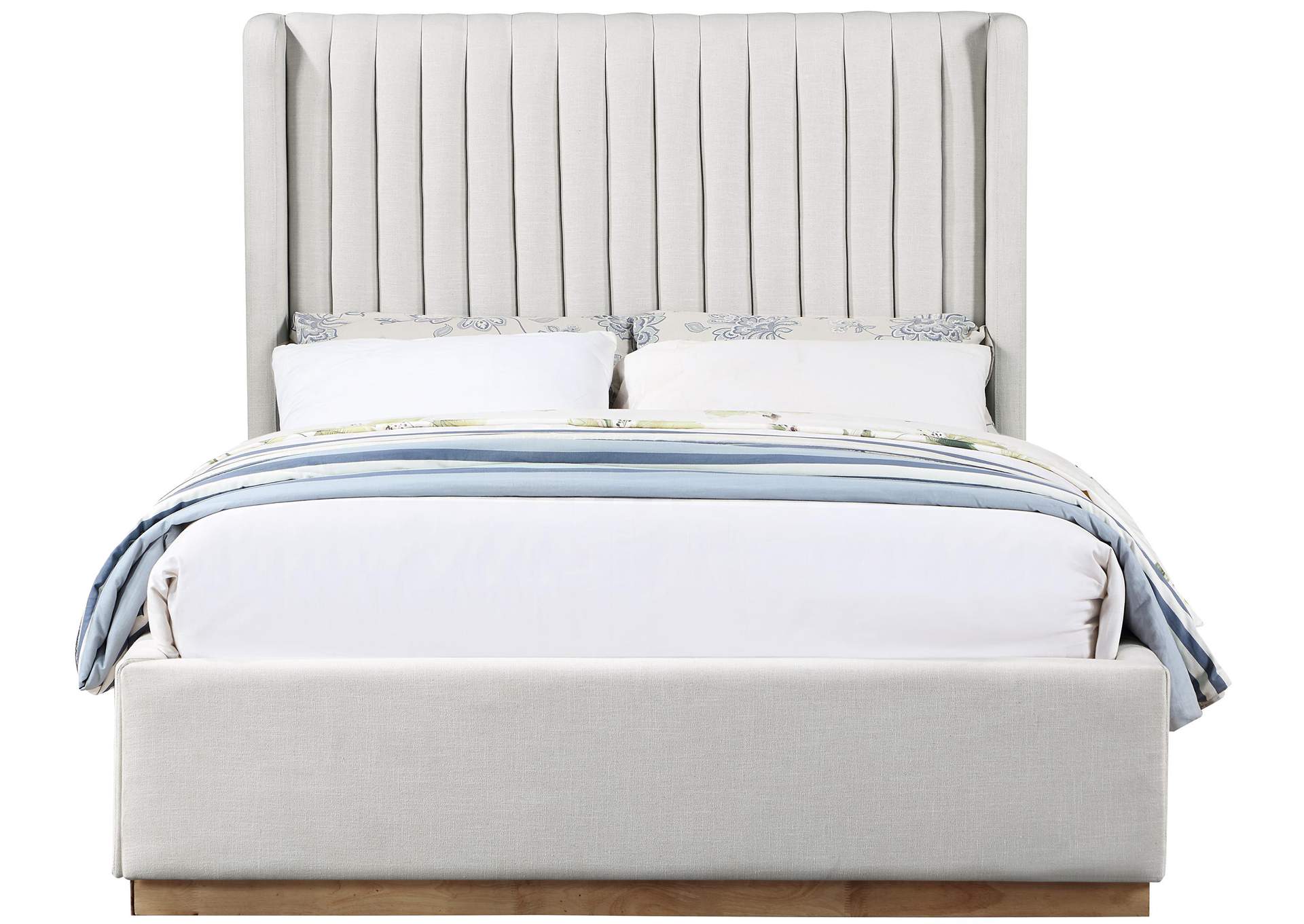 Logan Cream Linen Textured Fabric Queen Bed