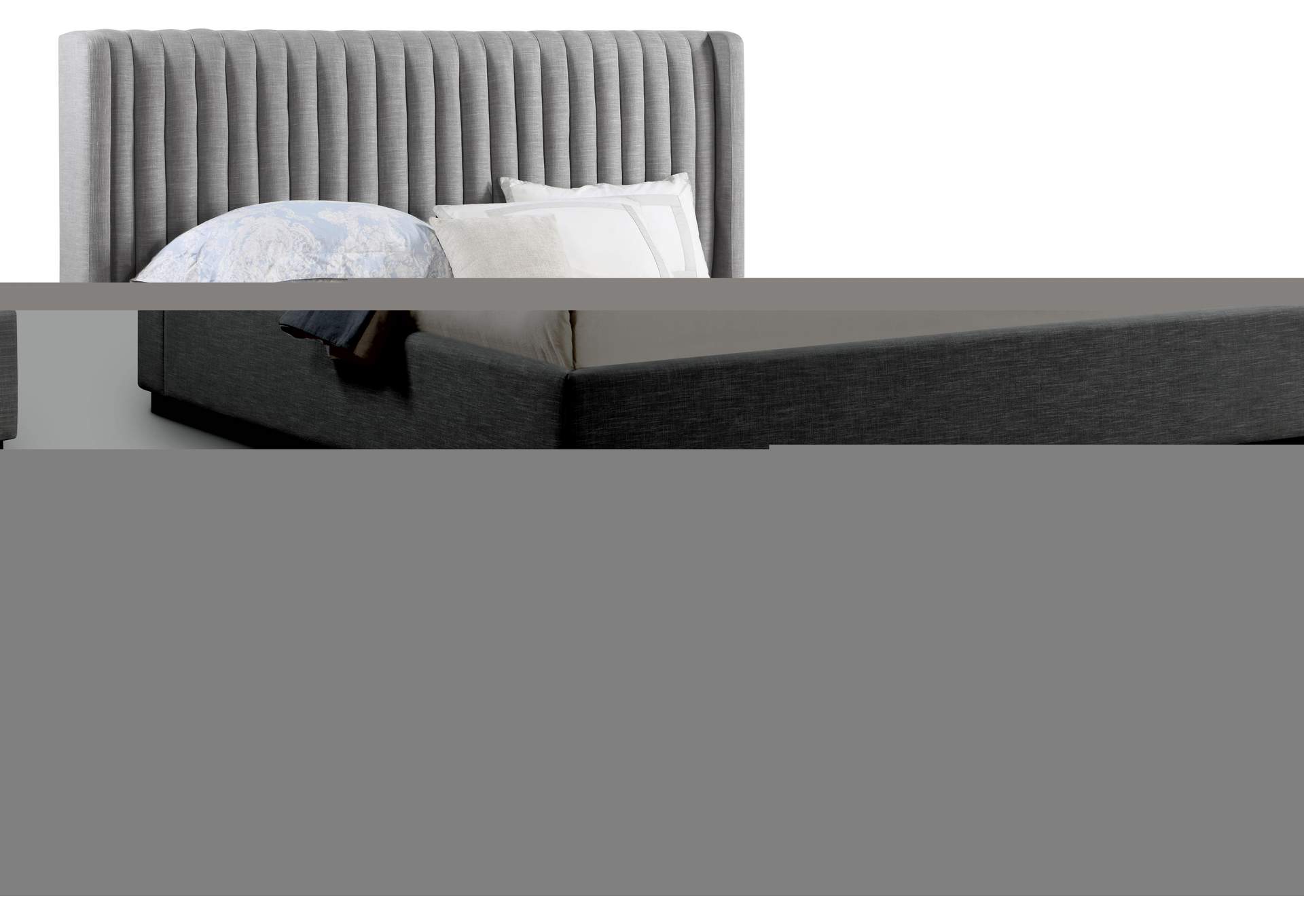 Logan Grey Linen Textured Fabric King Bed