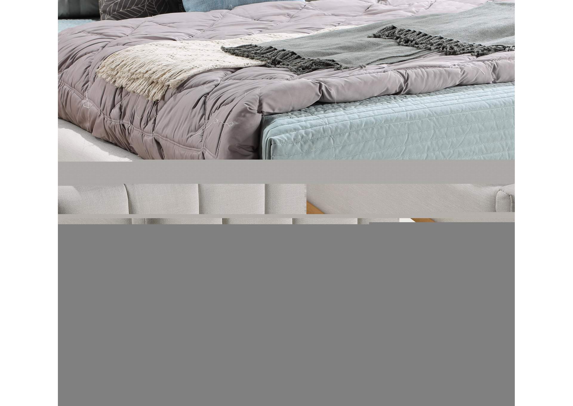 Lucia Cream Linen Textured Fabric Full Bed
