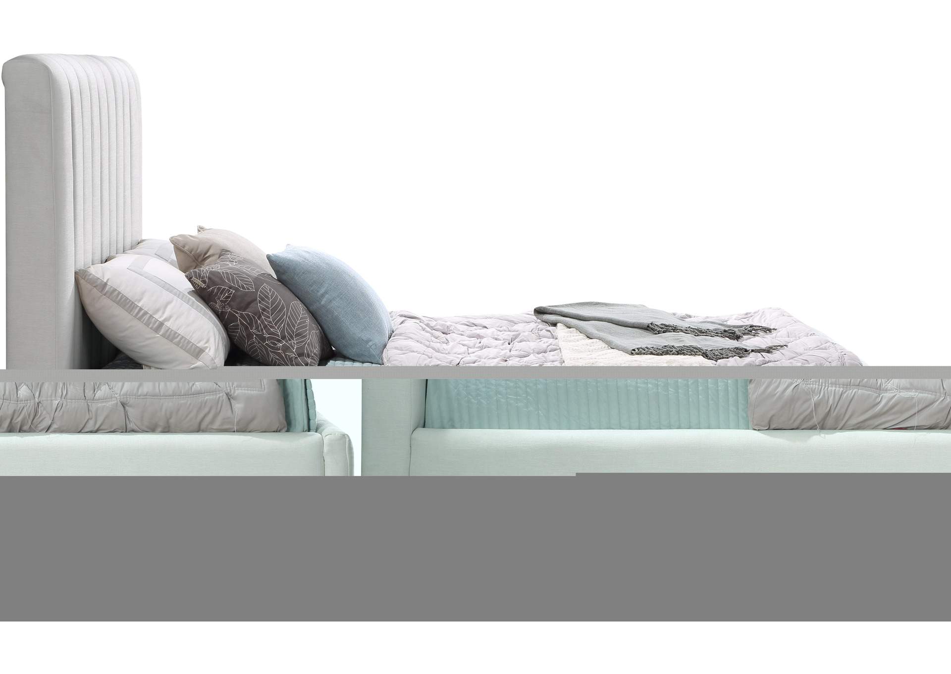 Lucia Cream Linen Textured Fabric Queen Bed