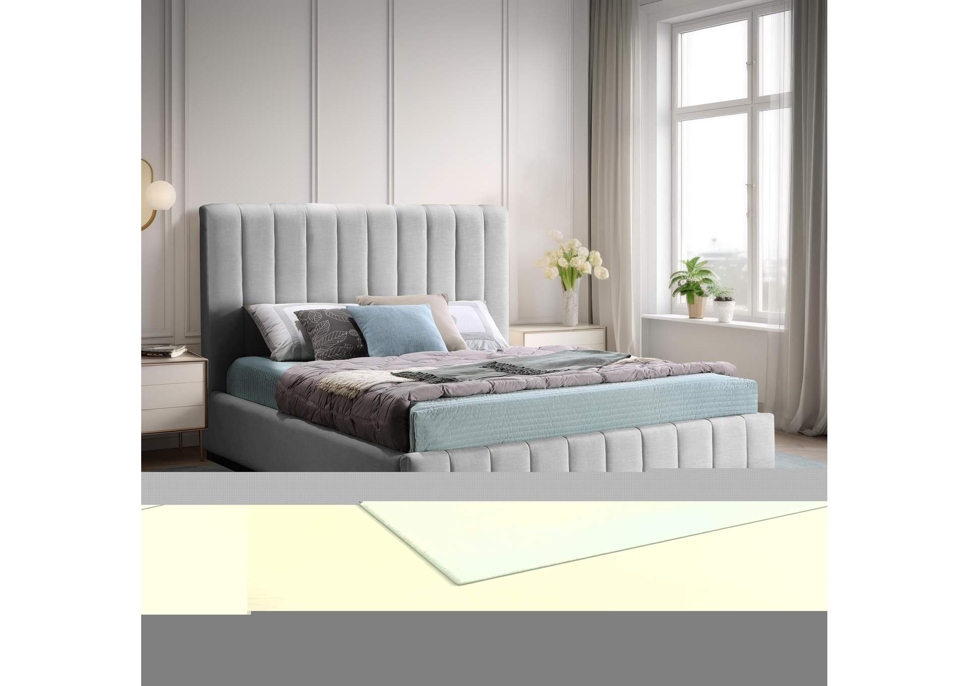Lucia Grey Linen Textured Fabric Queen Bed