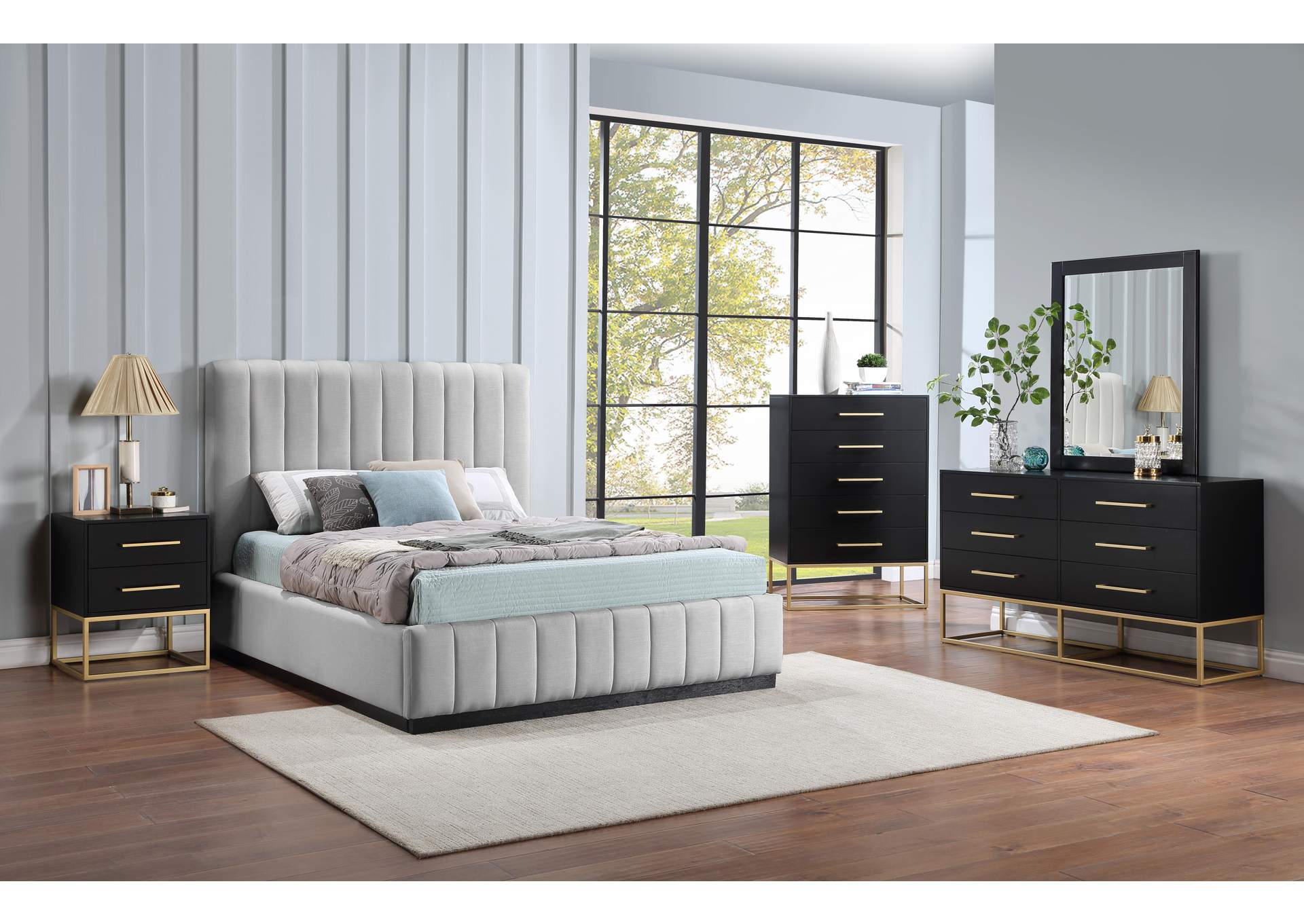 Lucia Grey Linen Textured Fabric Queen Bed