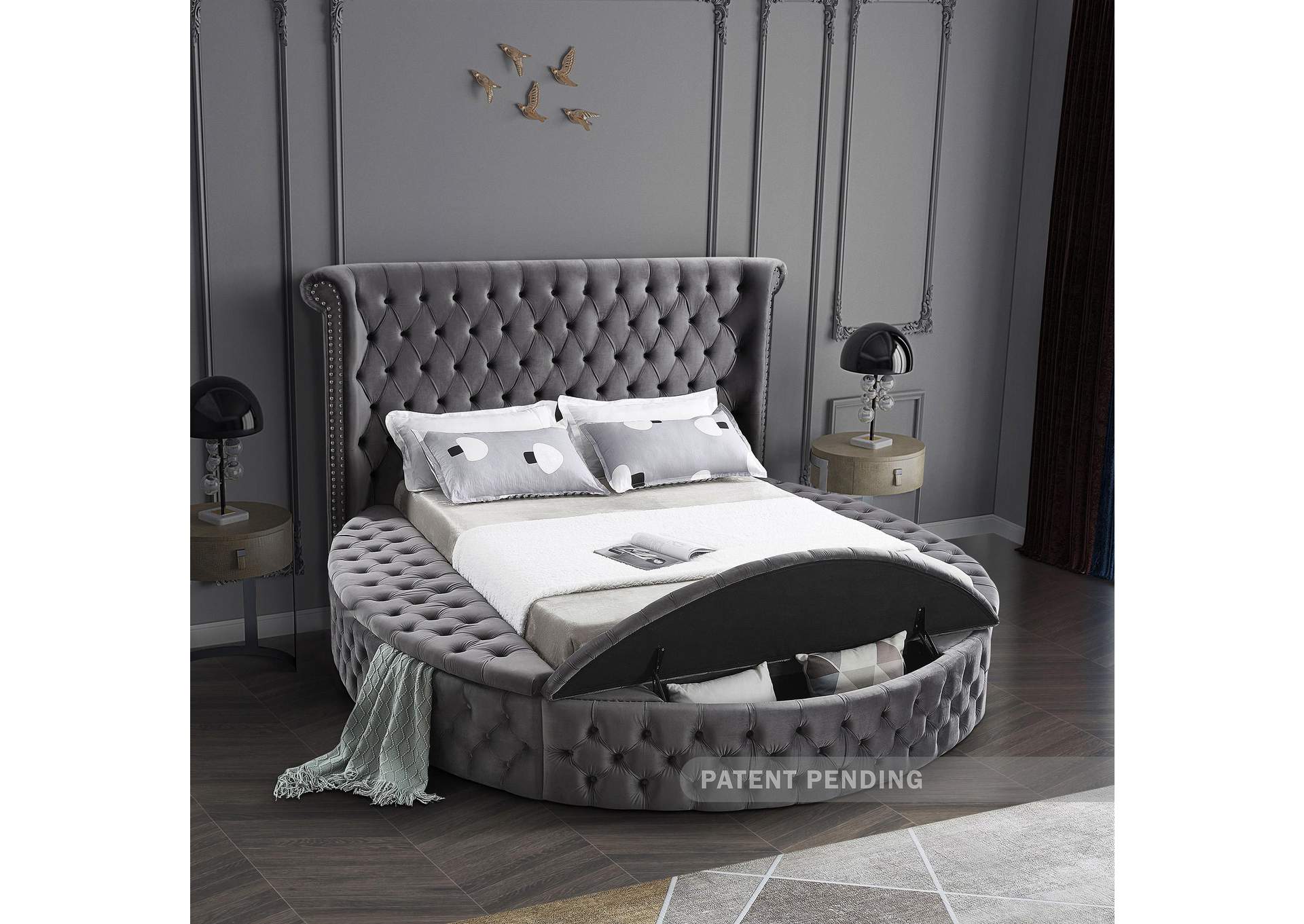 Luxus Grey Velvet Full Bed (3 Boxes)