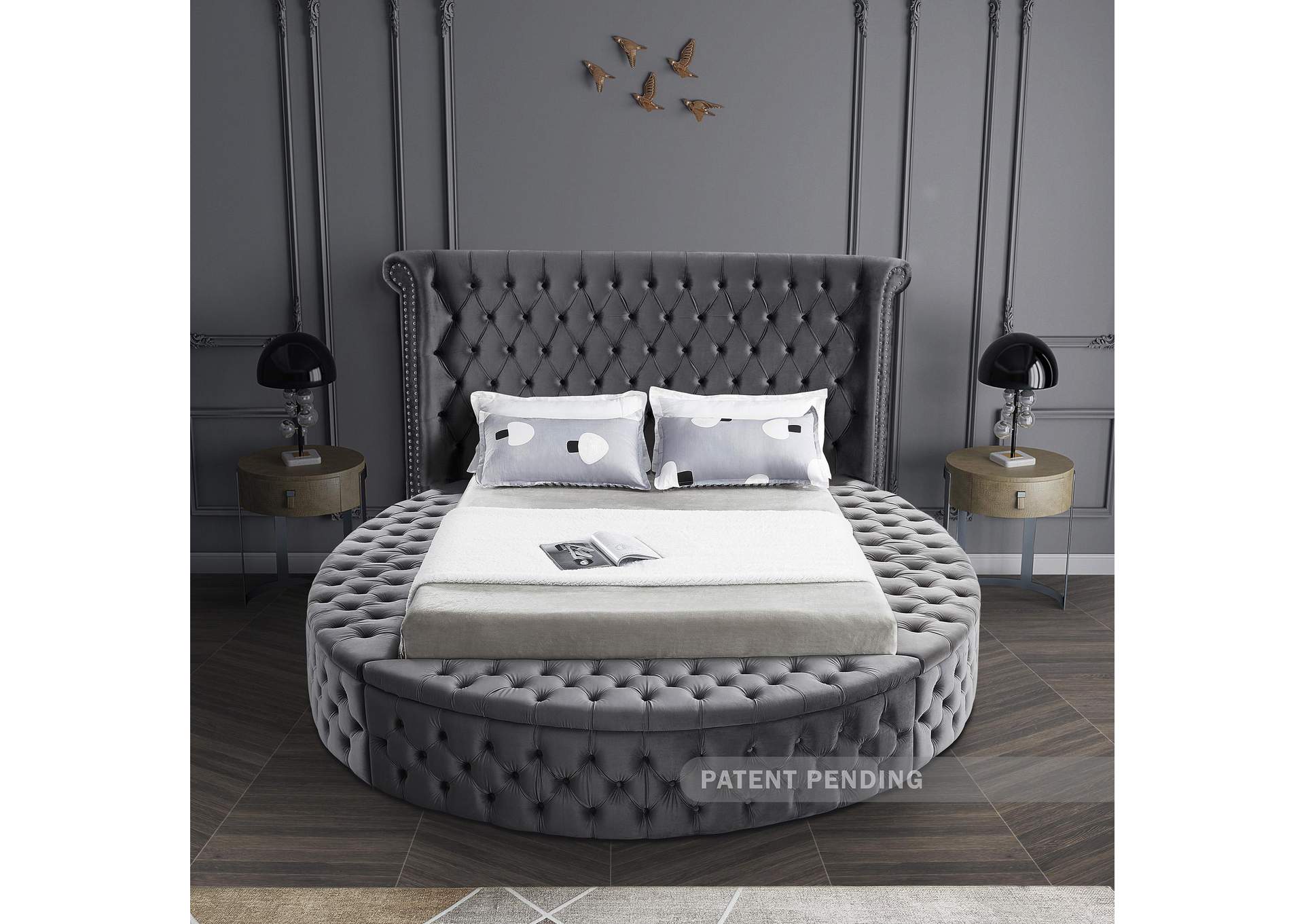 Luxus Grey Velvet Queen Bed (3 Boxes)