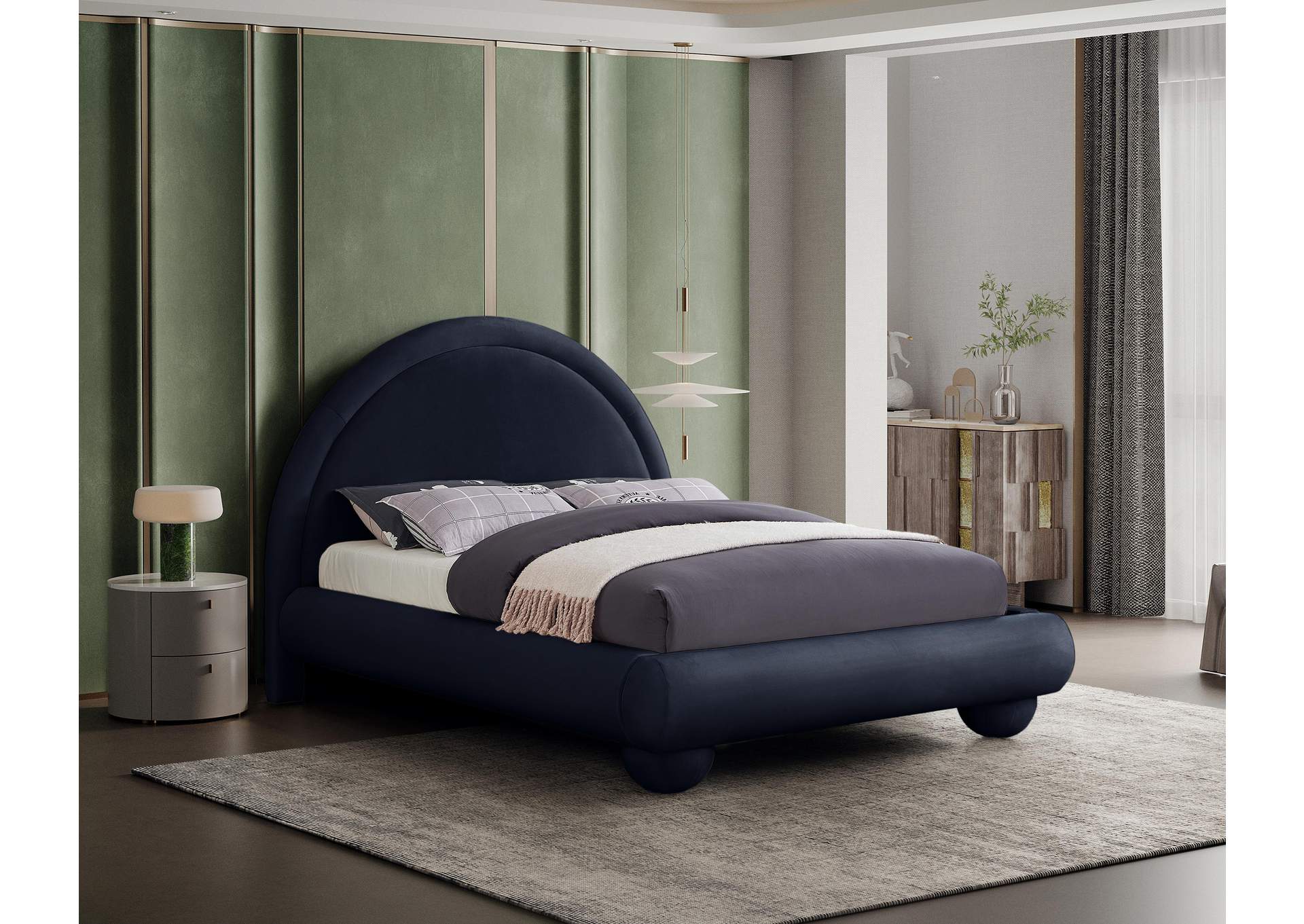 Madrid Navy Velvet Queen Bed