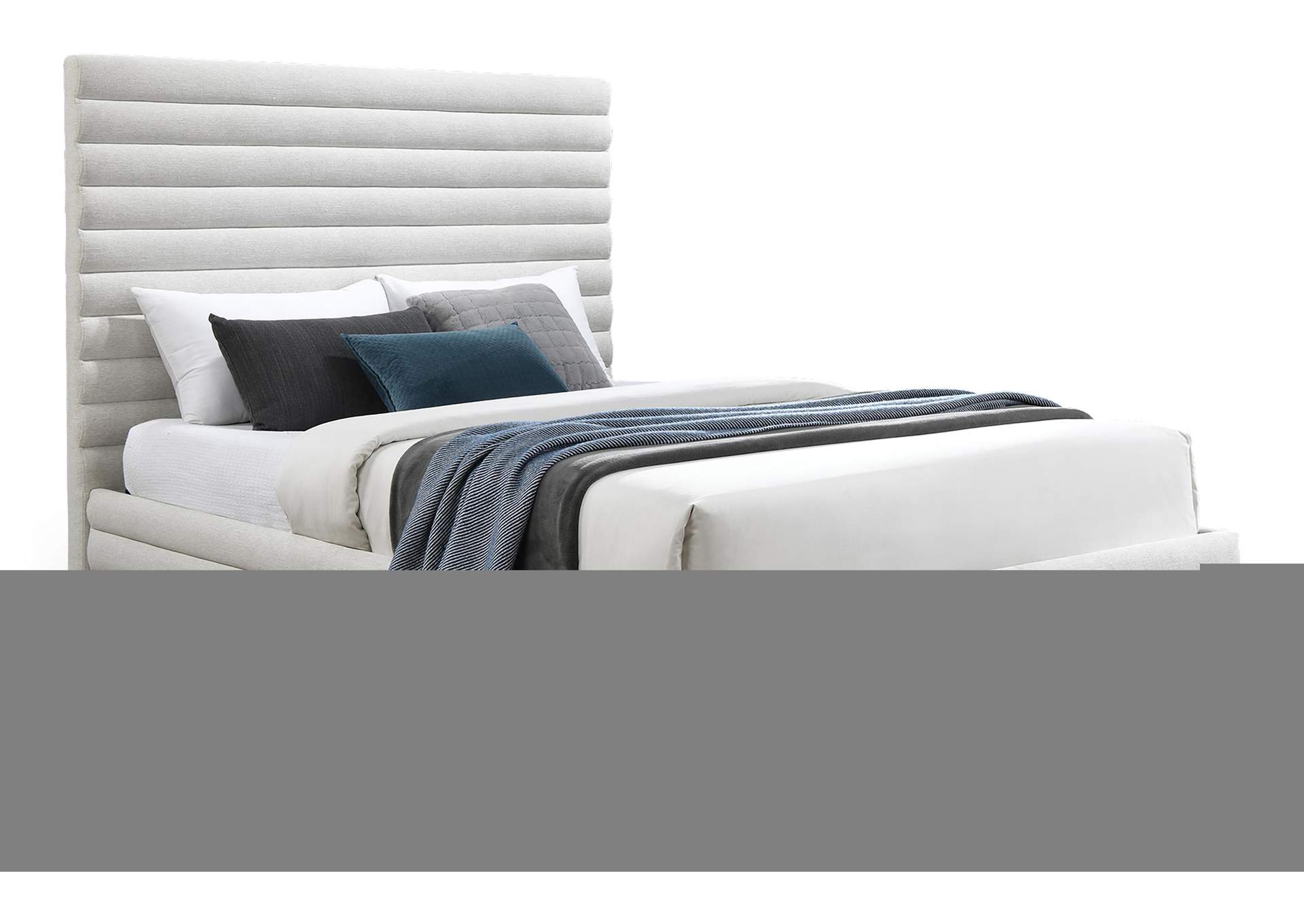Maxwell Cream Linen Textured Fabric Queen Bed (3 Boxes)